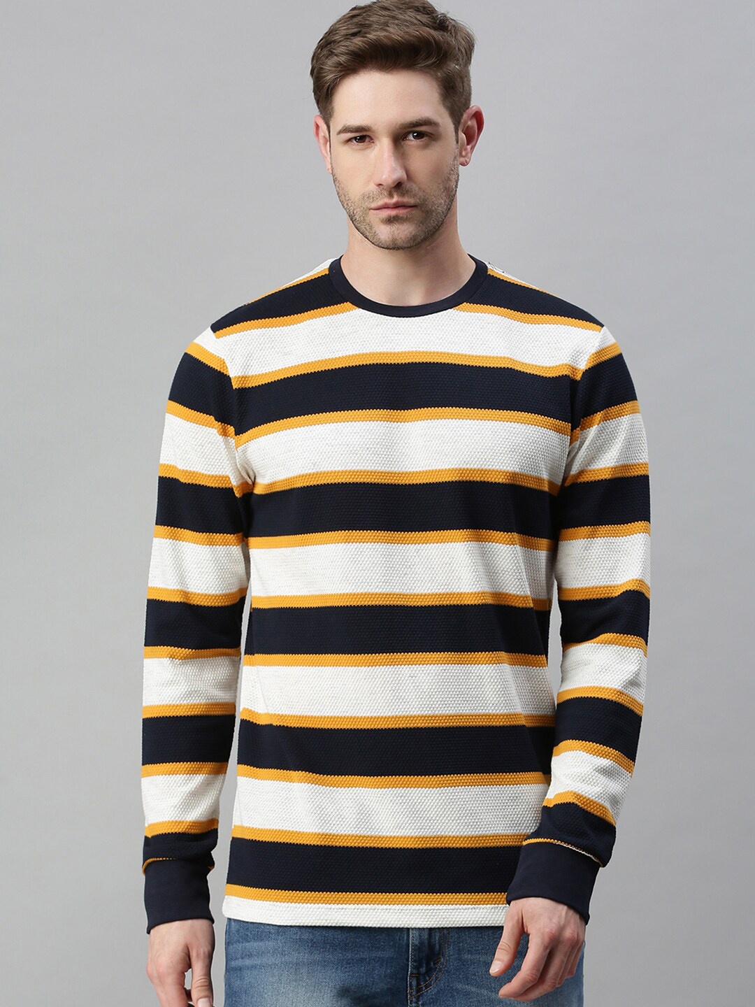 

SHOWOFF Men White & Black Striped Sweatshirt