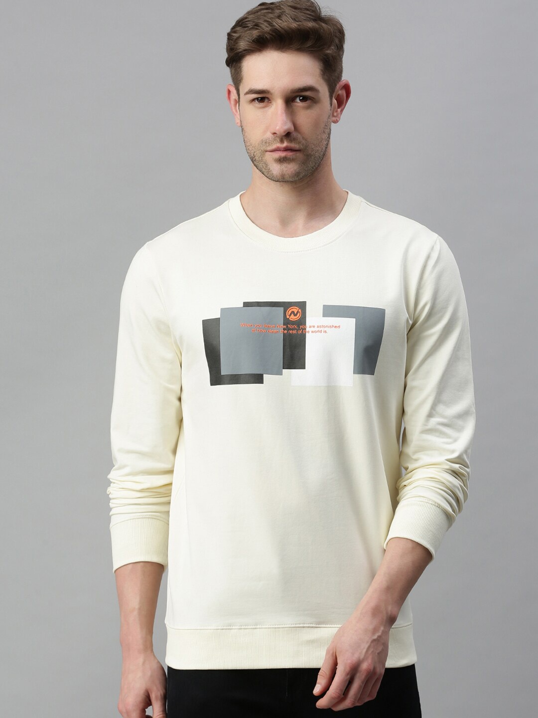 

SHOWOFF Men Cream-Coloured Printed Sweatshirt