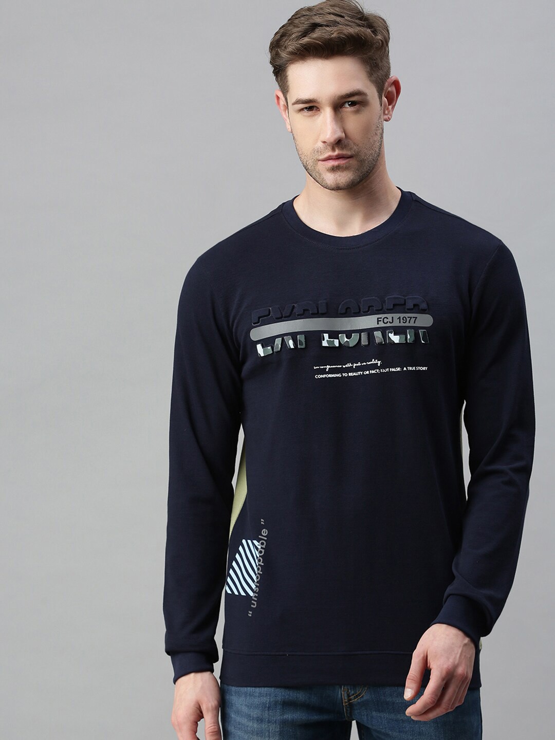 

SHOWOFF Men Navy Blue Printed Cotton Sweatshirt