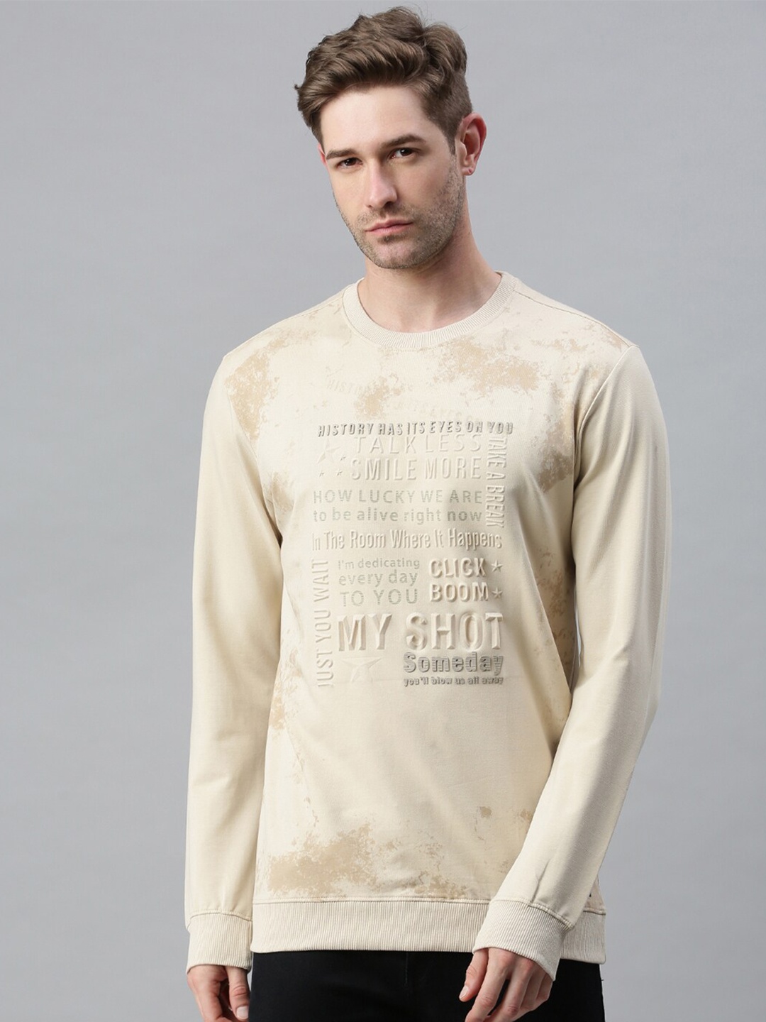 

SHOWOFF Men Beige Printed Cotton Sweatshirt