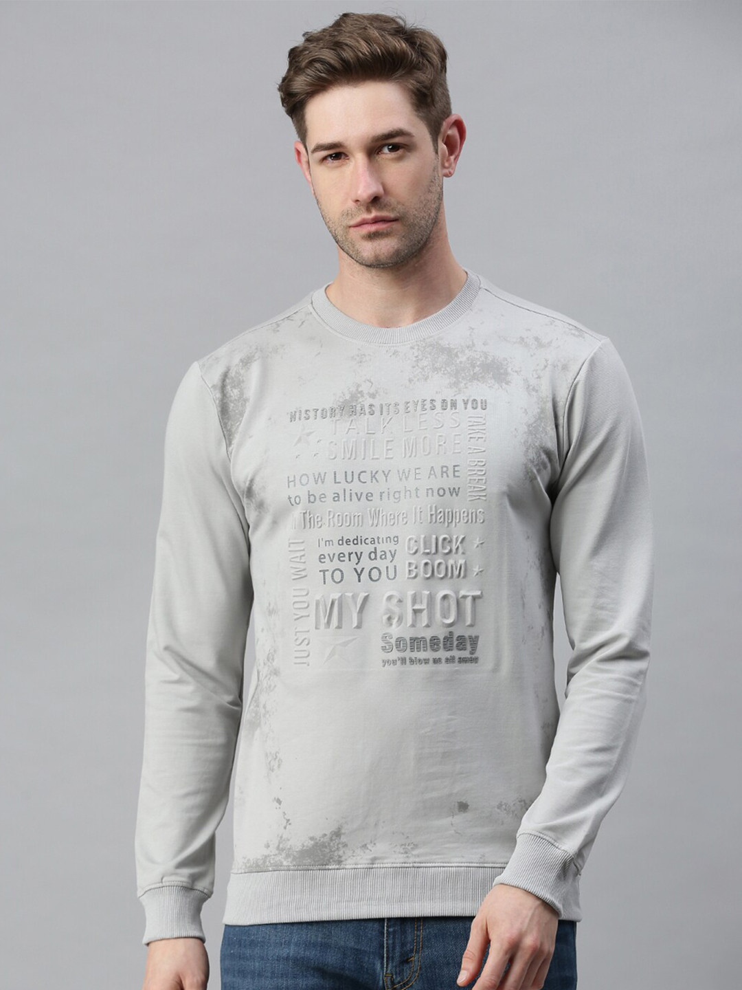 

SHOWOFF Men Grey Printed Cotton Sweatshirt