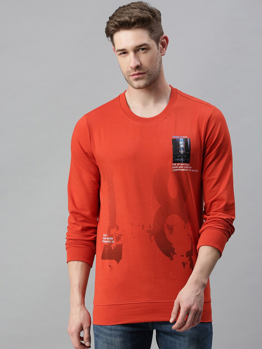 

SHOWOFF Men Rust Orange Printed Cotton Sweatshirt