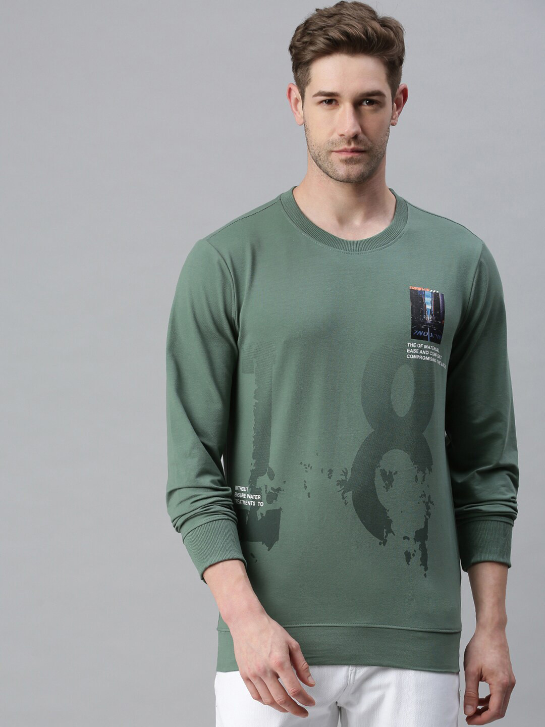 

SHOWOFF Men Green Printed Cotton Sweatshirt