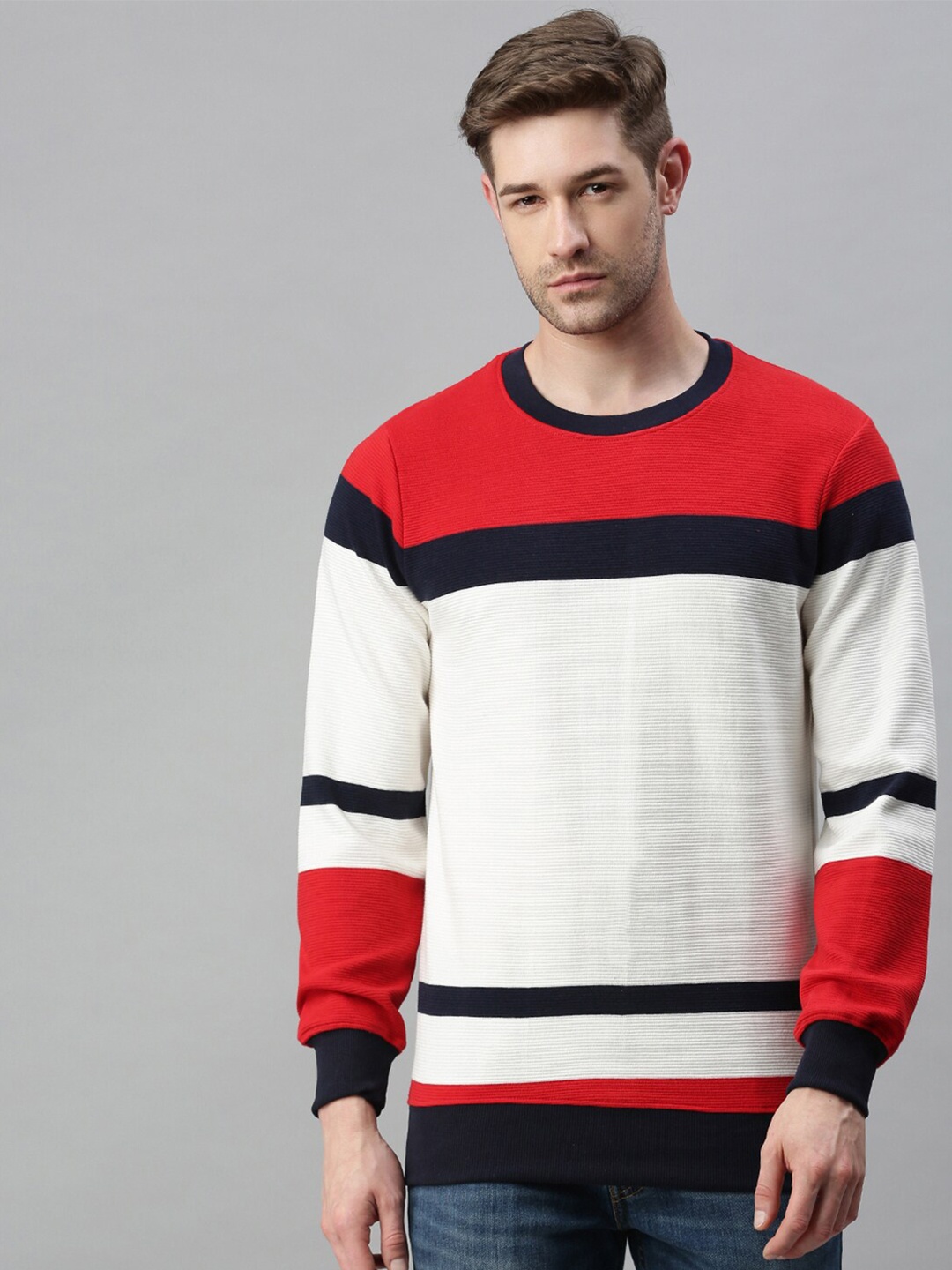 

SHOWOFF Men White & Red Colourblocked Sweatshirt
