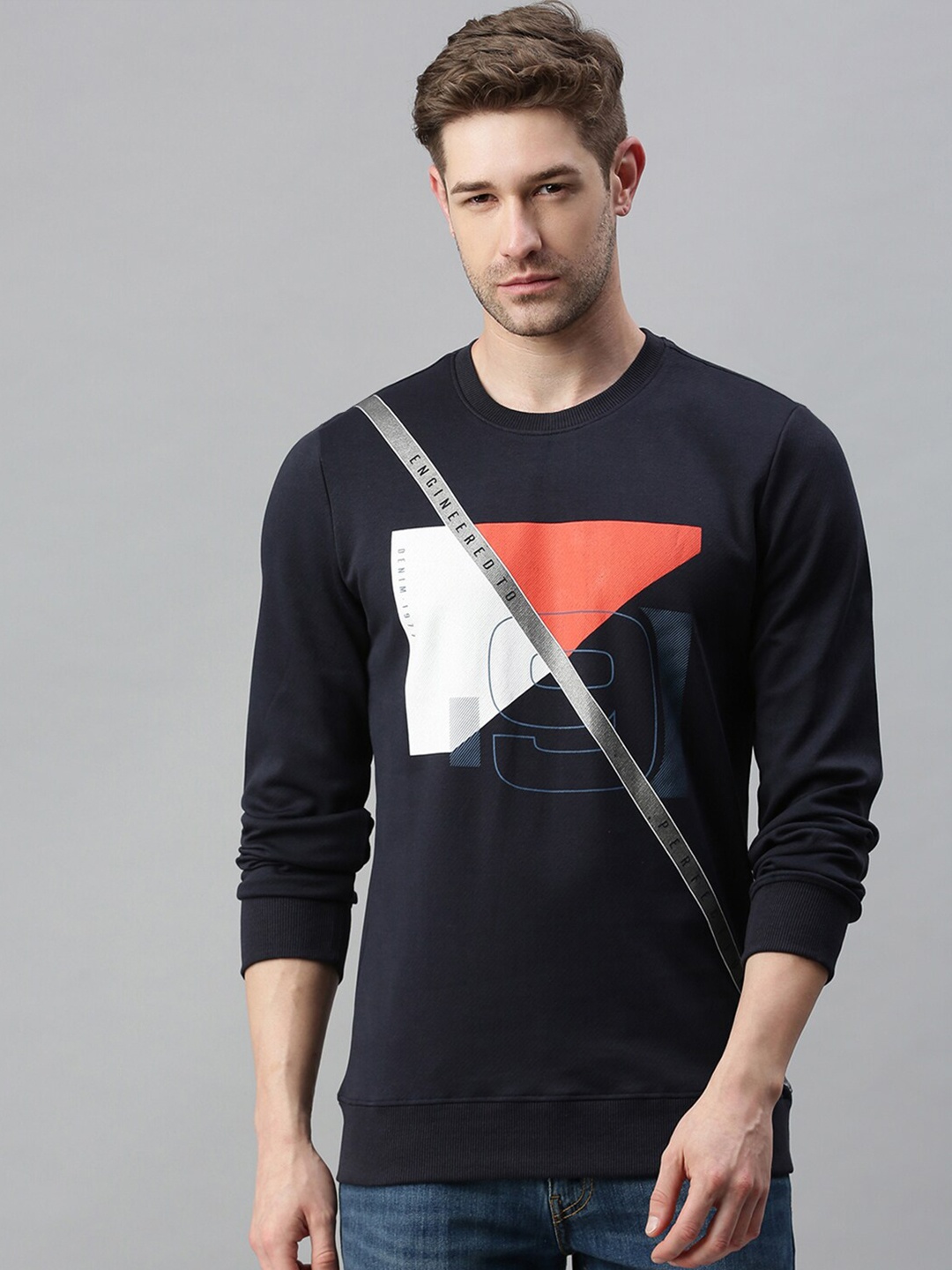 

SHOWOFF Men Navy Blue Printed Sweatshirt