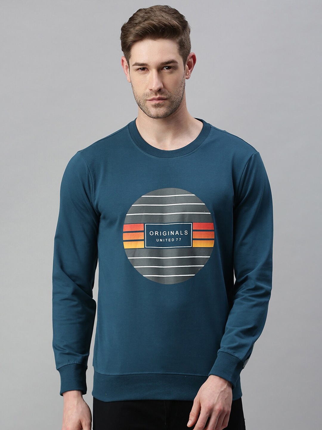 

SHOWOFF Men Teal Blue Printed Cotton Sweatshirt