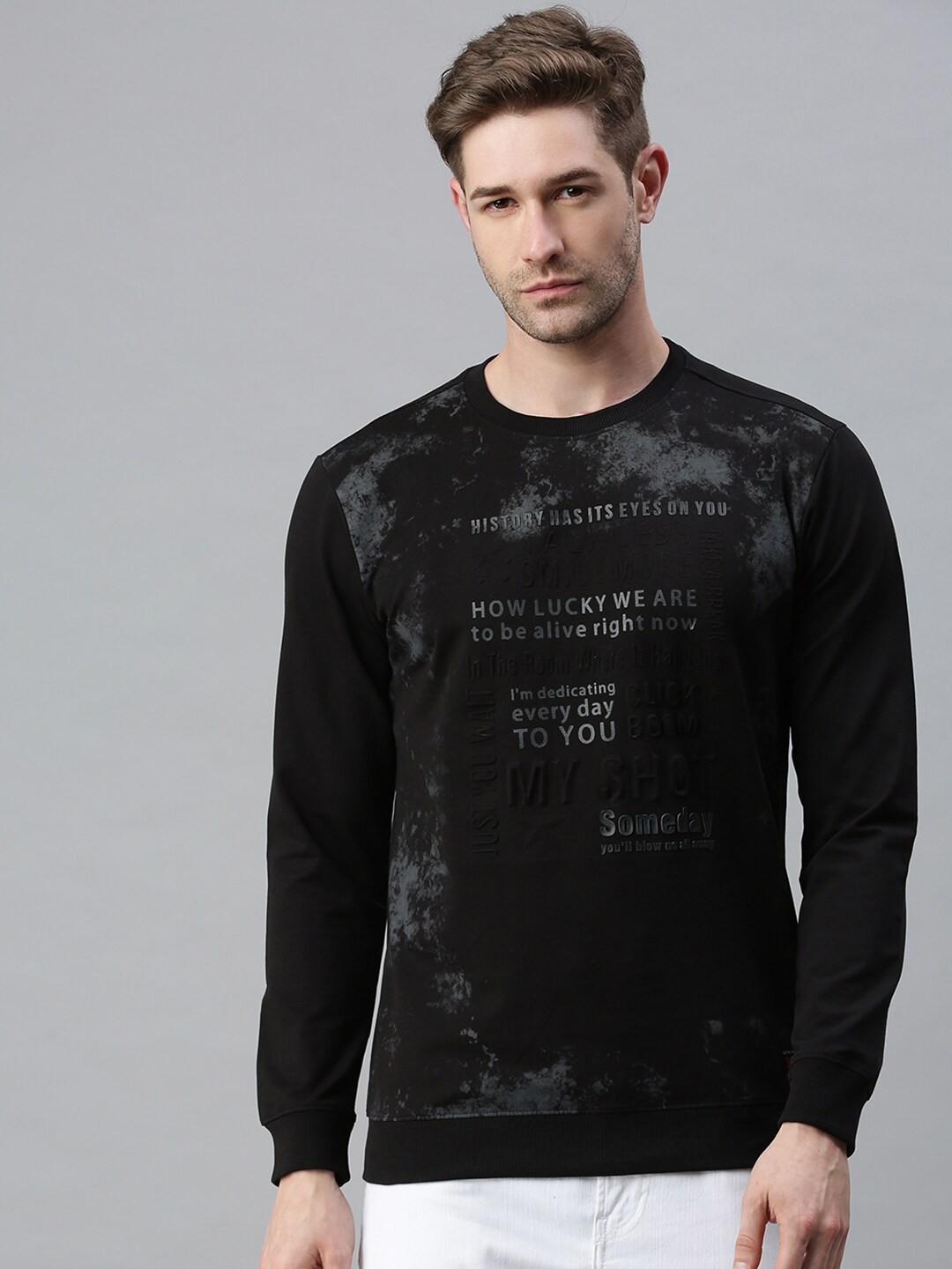 

SHOWOFF Men Black Printed Cotton Sweatshirt