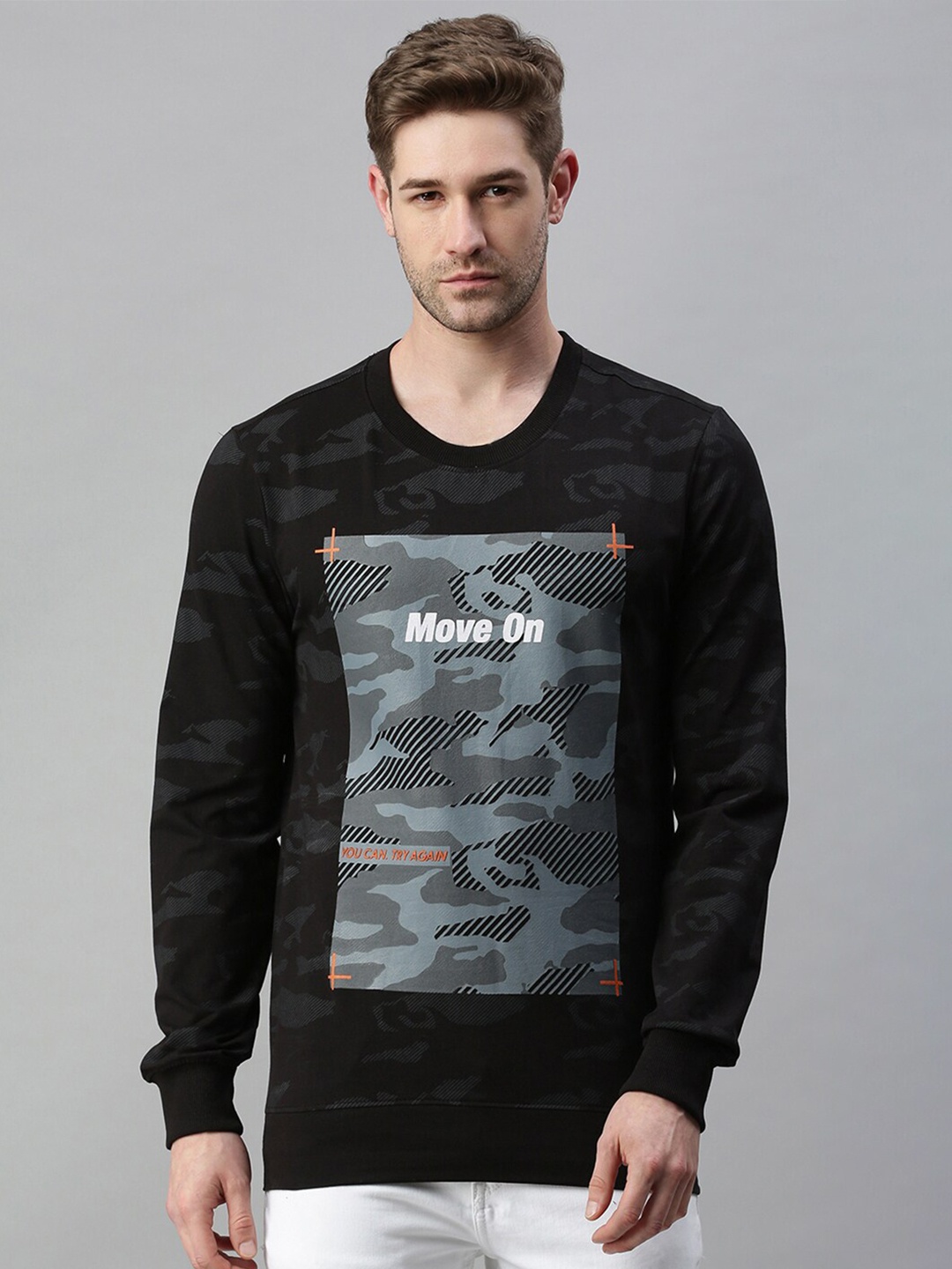 

SHOWOFF Men Black Printed Cotton Sweatshirt