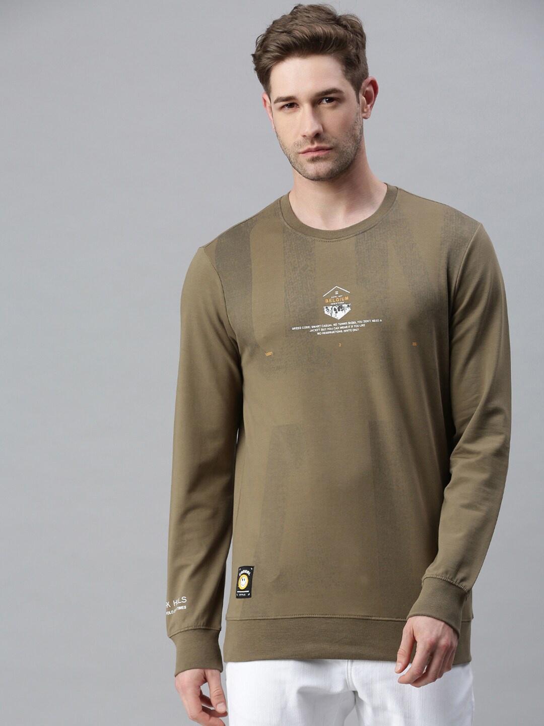

SHOWOFF Men Olive Green Printed Cotton Sweatshirt