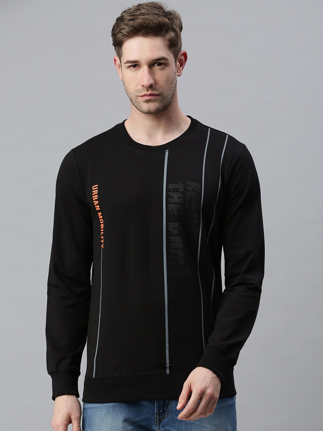 

SHOWOFF Men Black Striped Cotton Sweatshirt