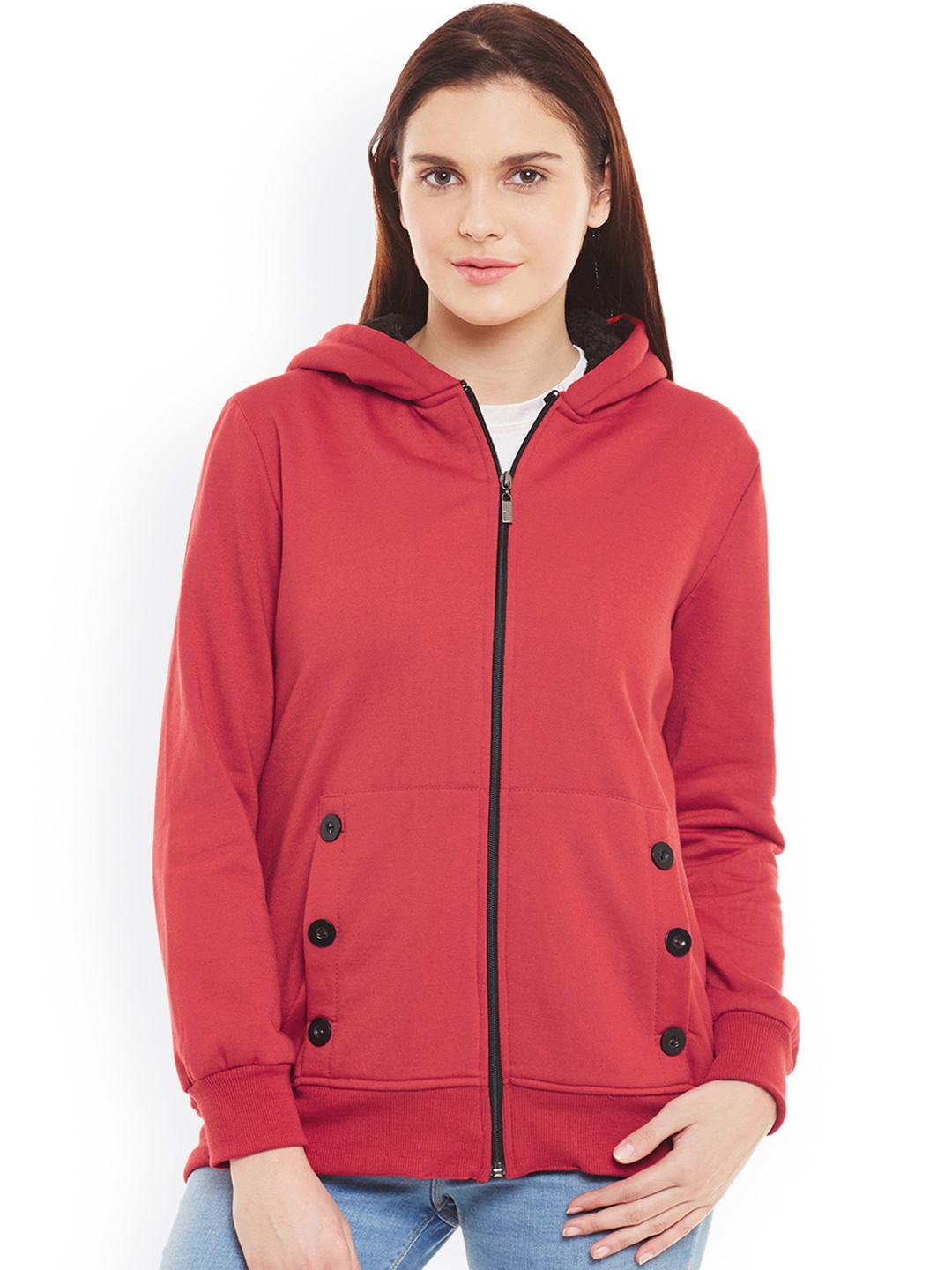

Belle Fille Red Standard Fit Hooded Jacket