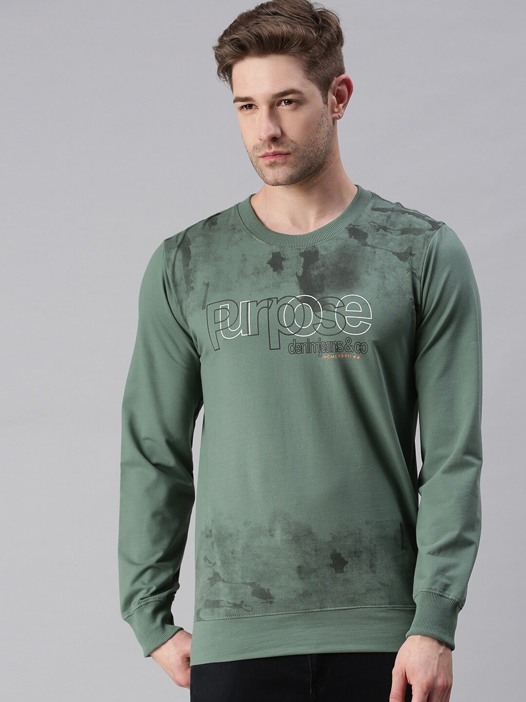 

SHOWOFF Men Green Printed Cotton Sweatshirt