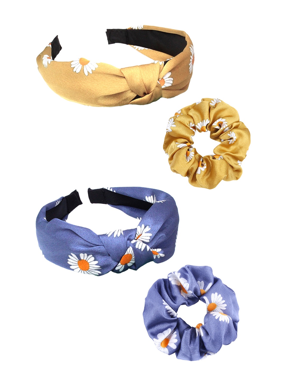 

Yellow Chimes Girls Yellow & Blue Set of 4 Ponytail Holders & Hairbands