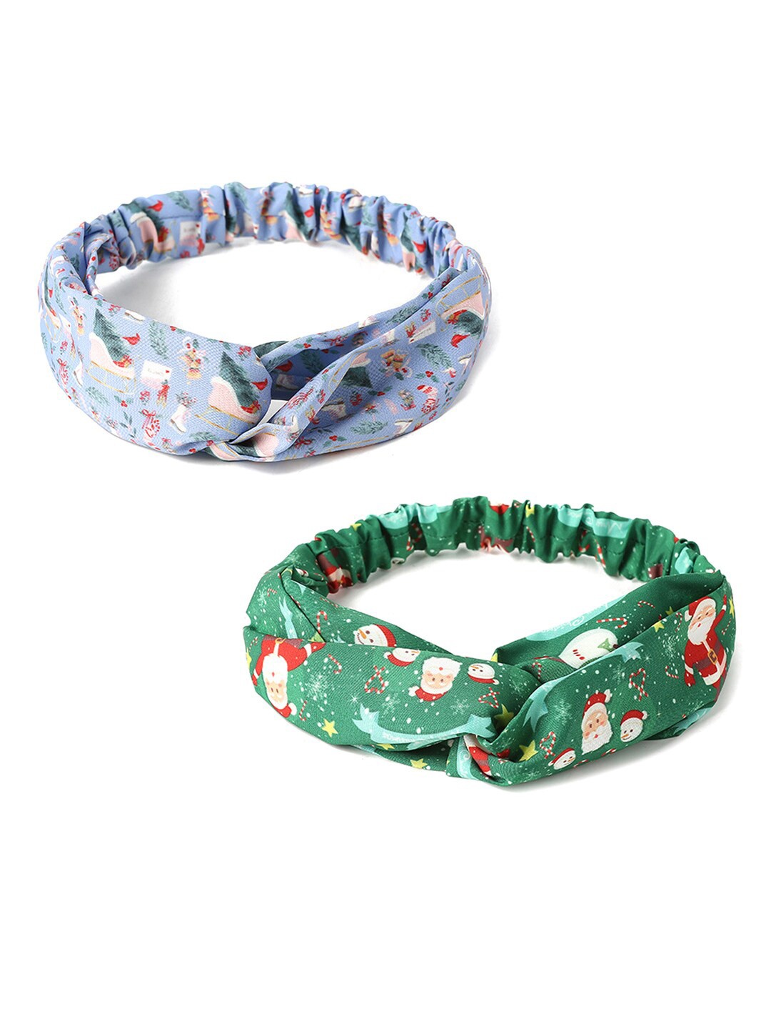

Yellow Chimes Women Green & Blue Set of 2 Christmas Themed Printed Hairband
