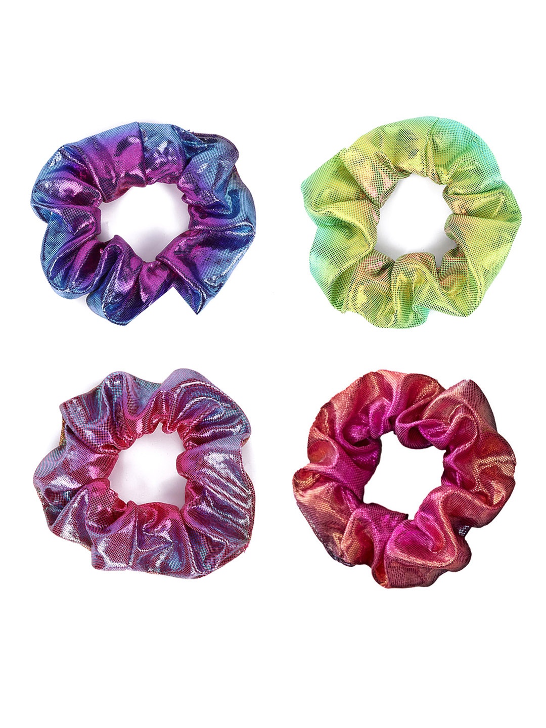 

Yellow Chimes Women Set of 4 Gunmetal-Toned & Blue Ponytail Holders, Metallic