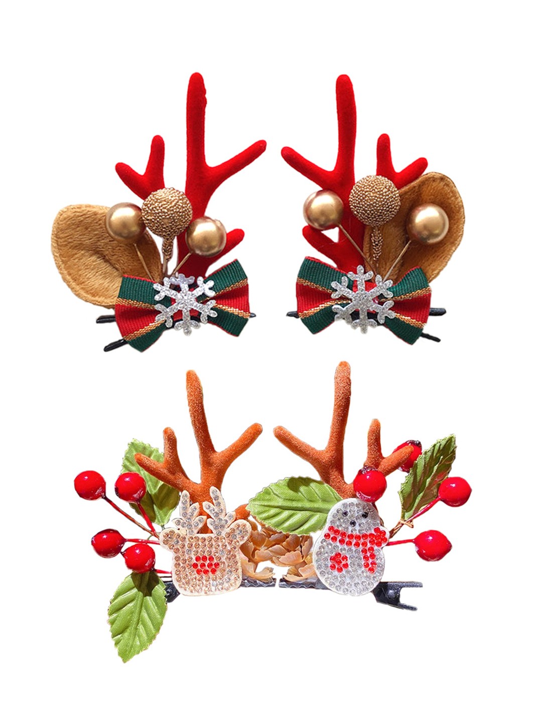 

Yellow Chimes Girls Set of 4 Gold-Toned & Red Christmas Themed Alligator Hair Clip