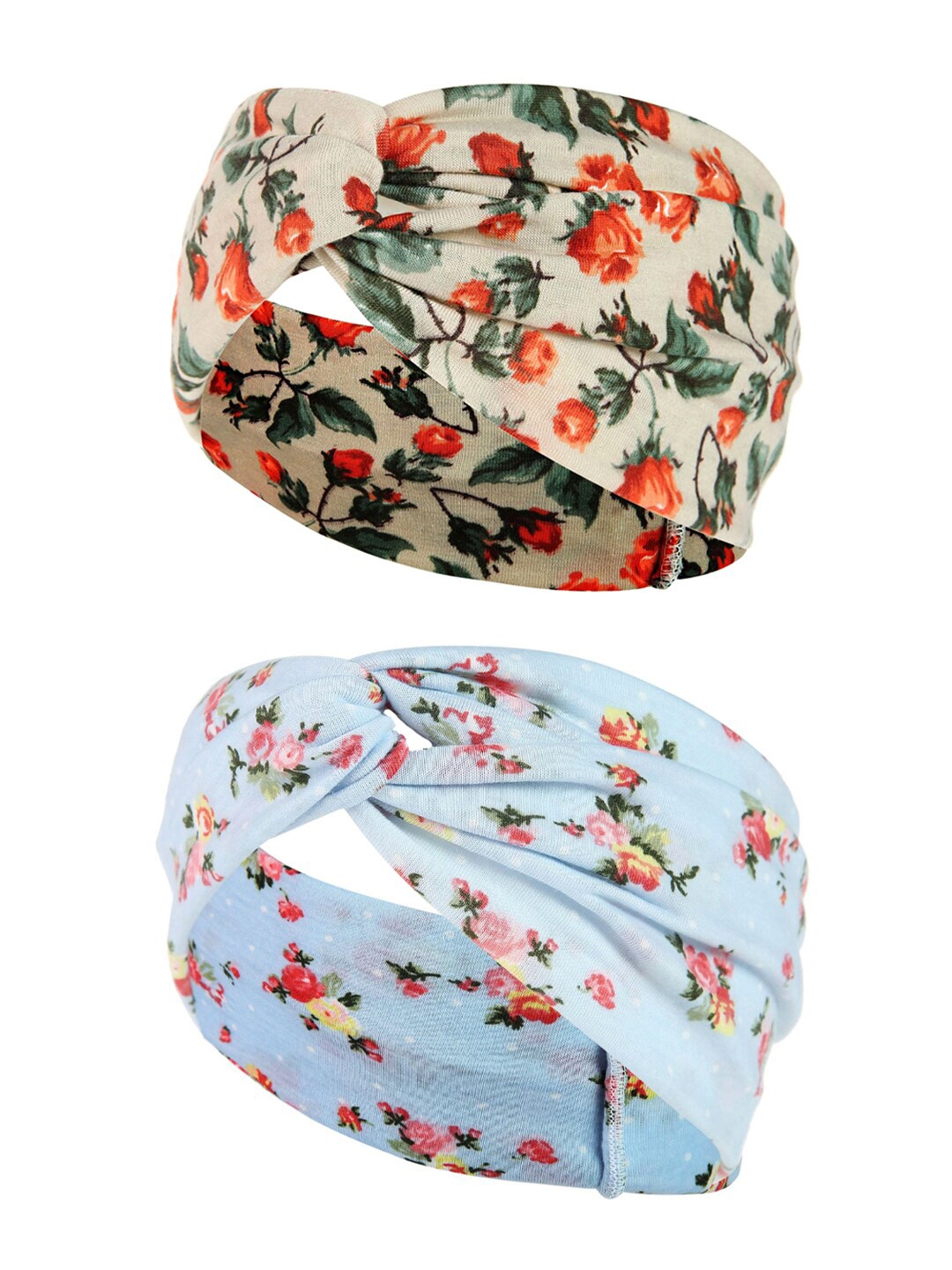 

Yellow Chimes Women Beige & Blue Set of 2 Floral Printed Hairband