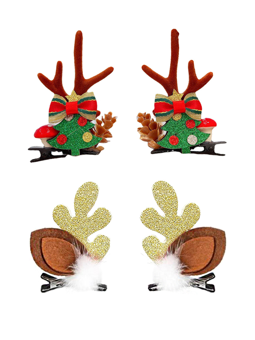 

Yellow Chimes Girls Set Of 4 Multicolour Christmas Design Alligator Hair Clips, Green