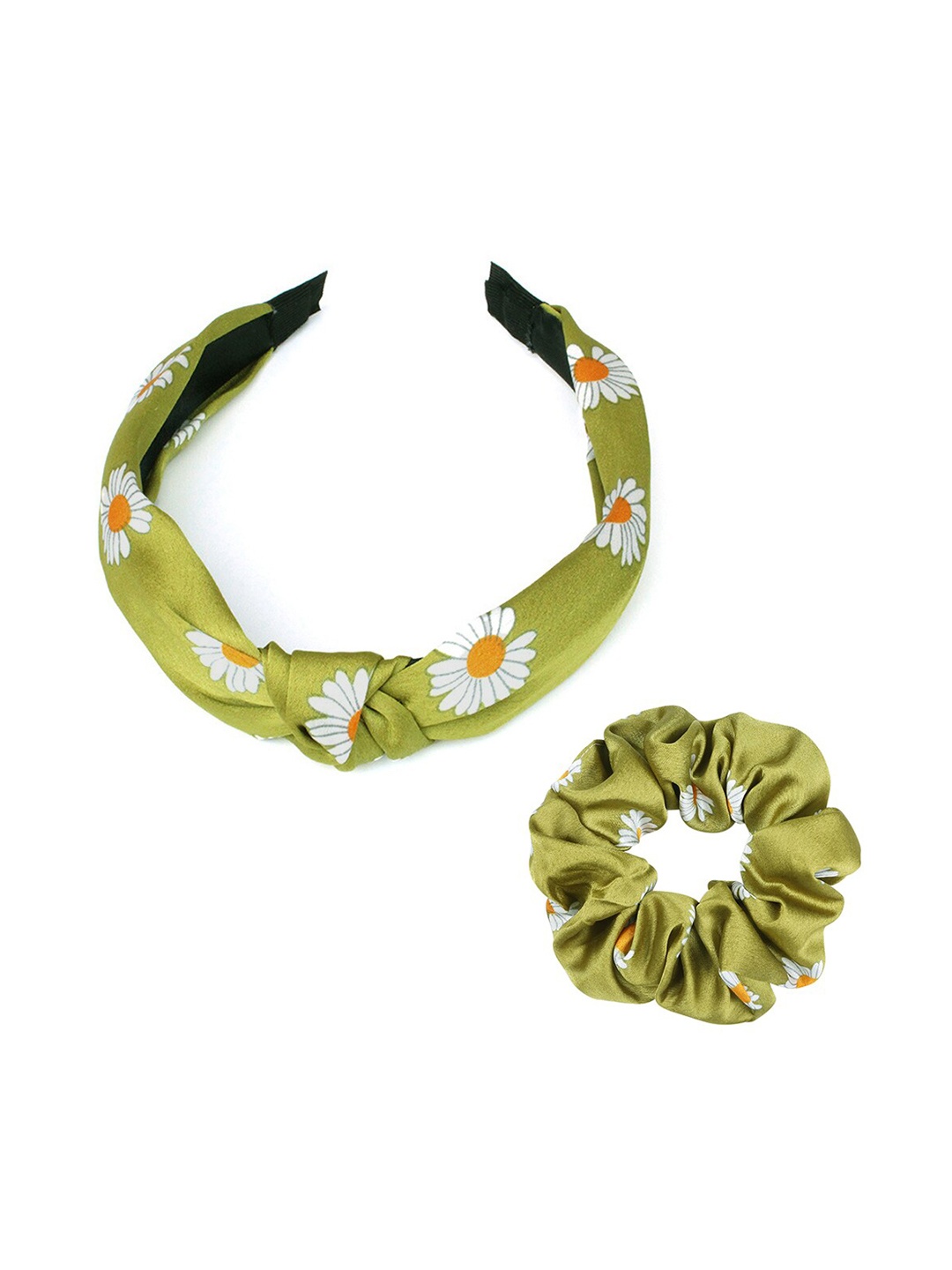 

Yellow Chimes Girls Green & White Floral Printed Hairband With Scrunchie