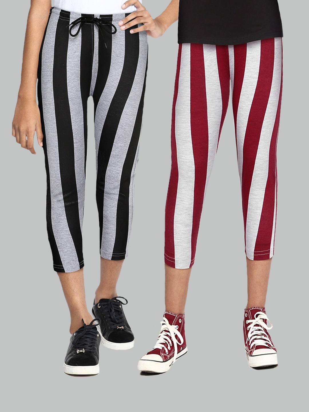 

SEYBIL Girls Pack of 2 White & Red Striped Capris