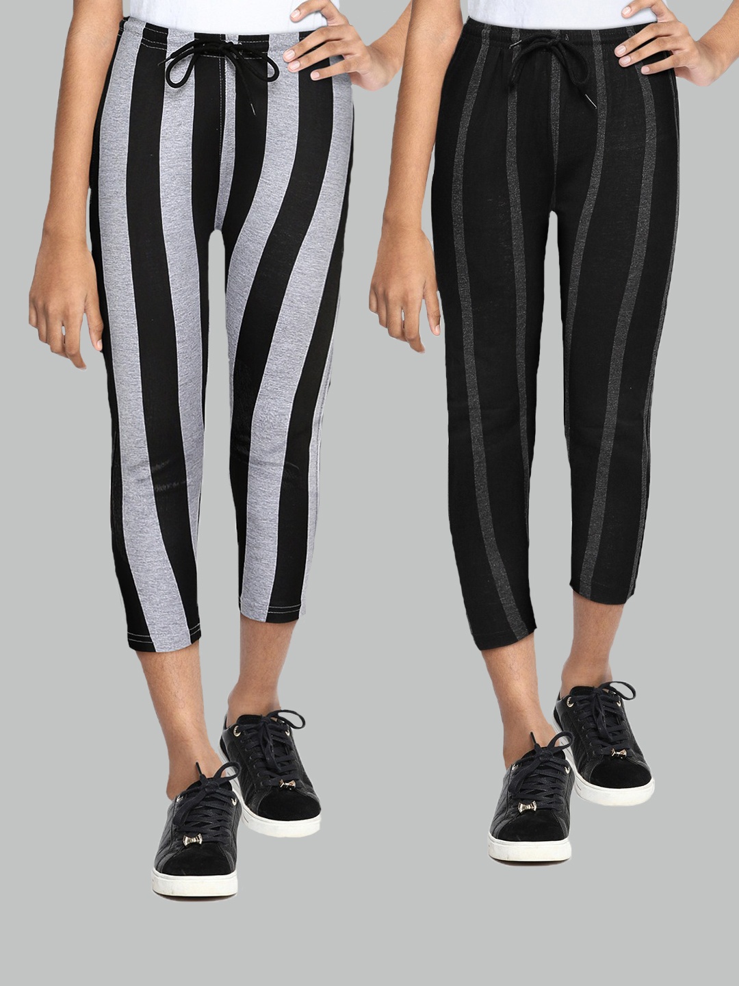 

SEYBIL Girls Pack Of 2 Navy Blue & Grey Striped Cotton Capris