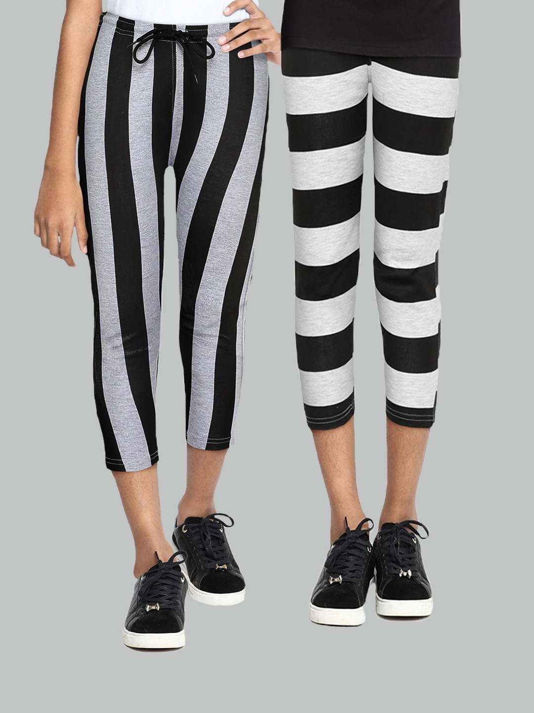 

SEYBIL Girls Pack Of 2 Striped Capris, Grey melange