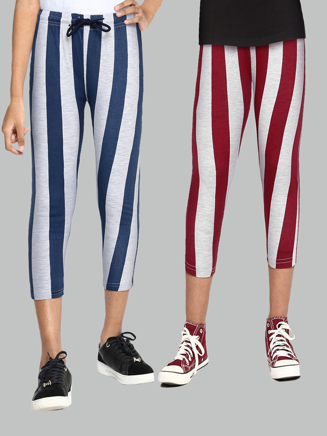 

SEYBIL Girls Pack of 2 White & Red Striped Capris