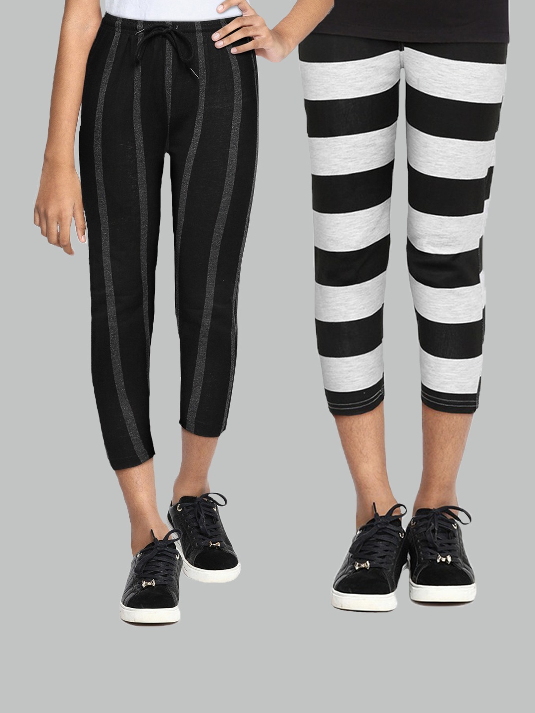 

SEYBIL Girls Pack Of 2 Grey Melange & White Printed Capris