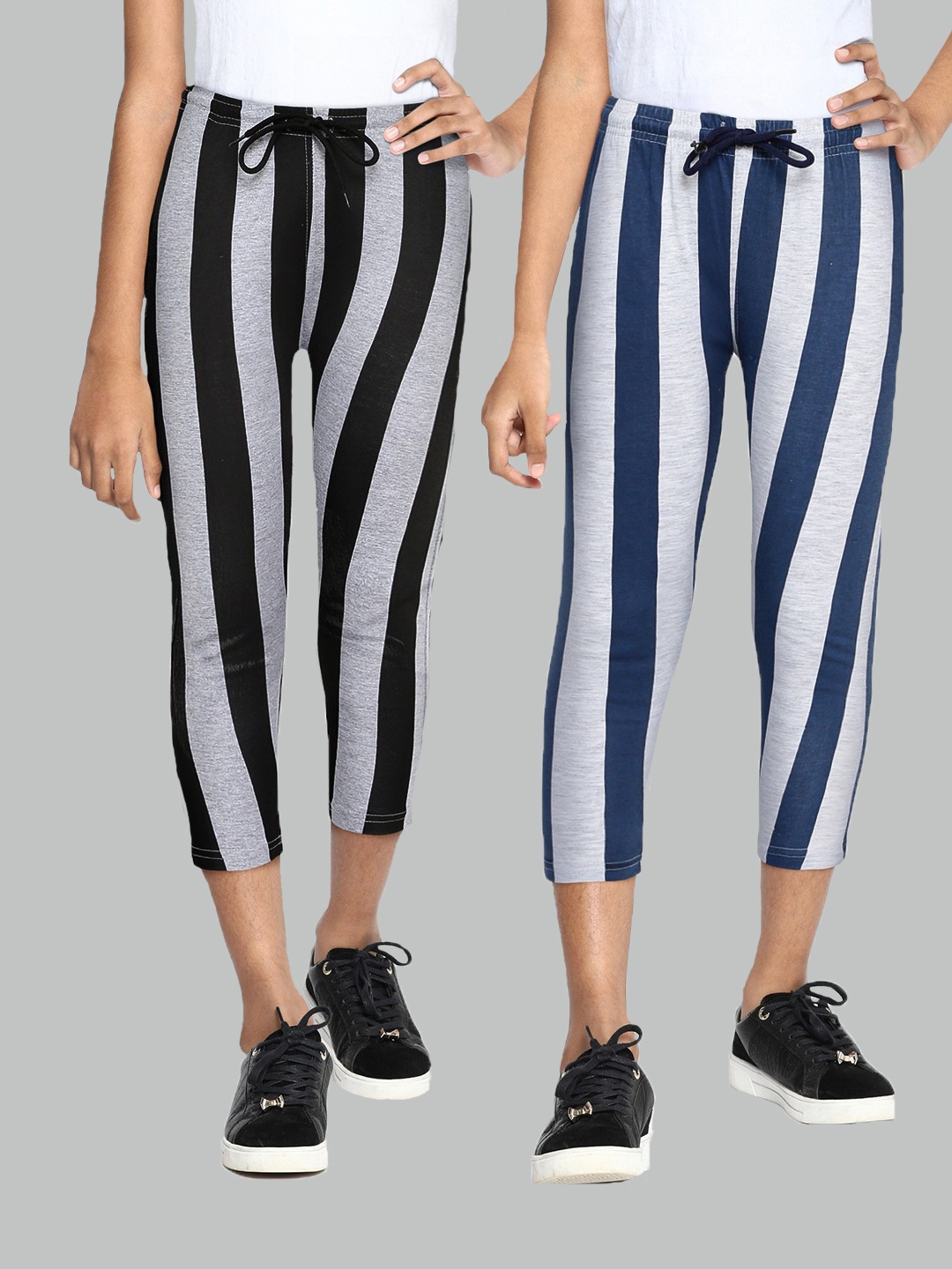 

SEYBIL Girls Pack Of 2 Printed Capris, Grey melange
