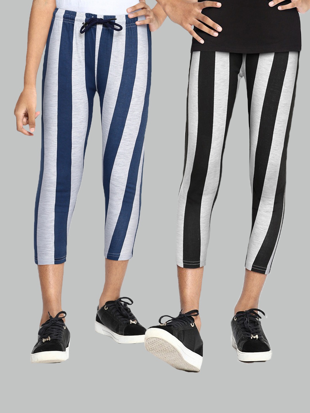 

SEYBIL Girls Set Of 2 White & Blue Striped Capris