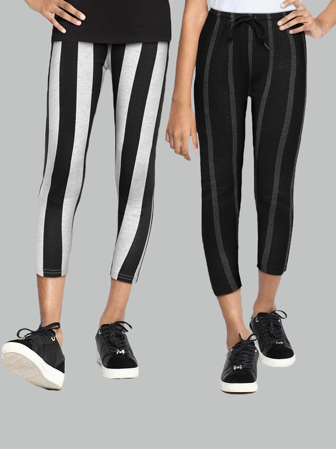 

SEYBIL Girls Pack of 2 Black & White Striped Three-Fourth Capris