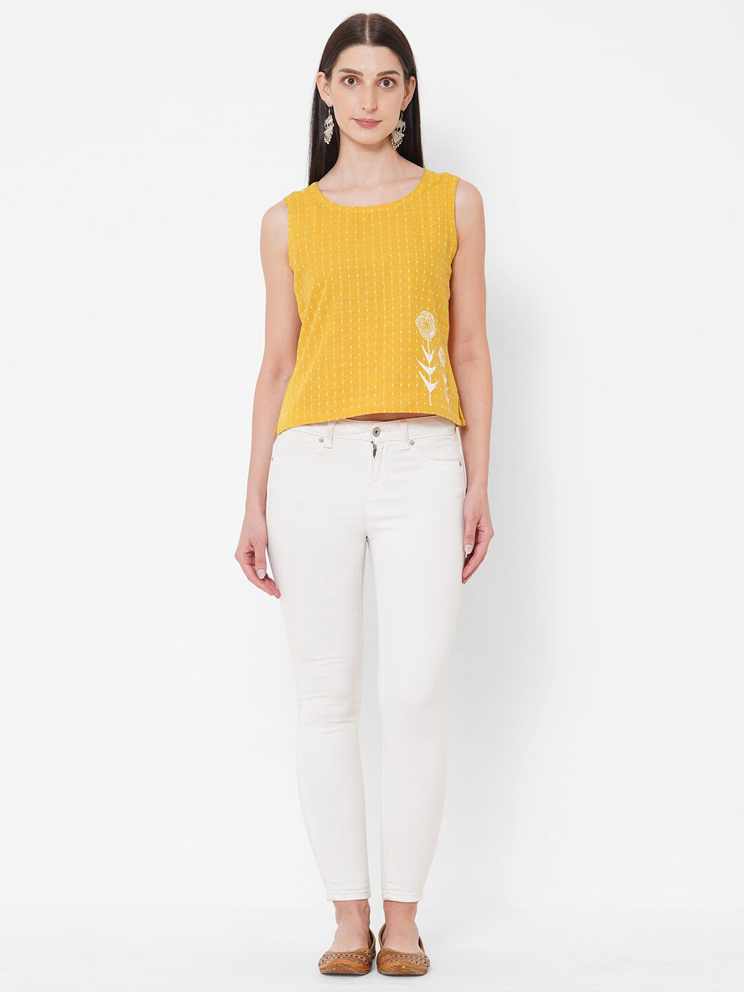 

KAMI KUBI Yellow Handblock Printed Cotton Dobby Top