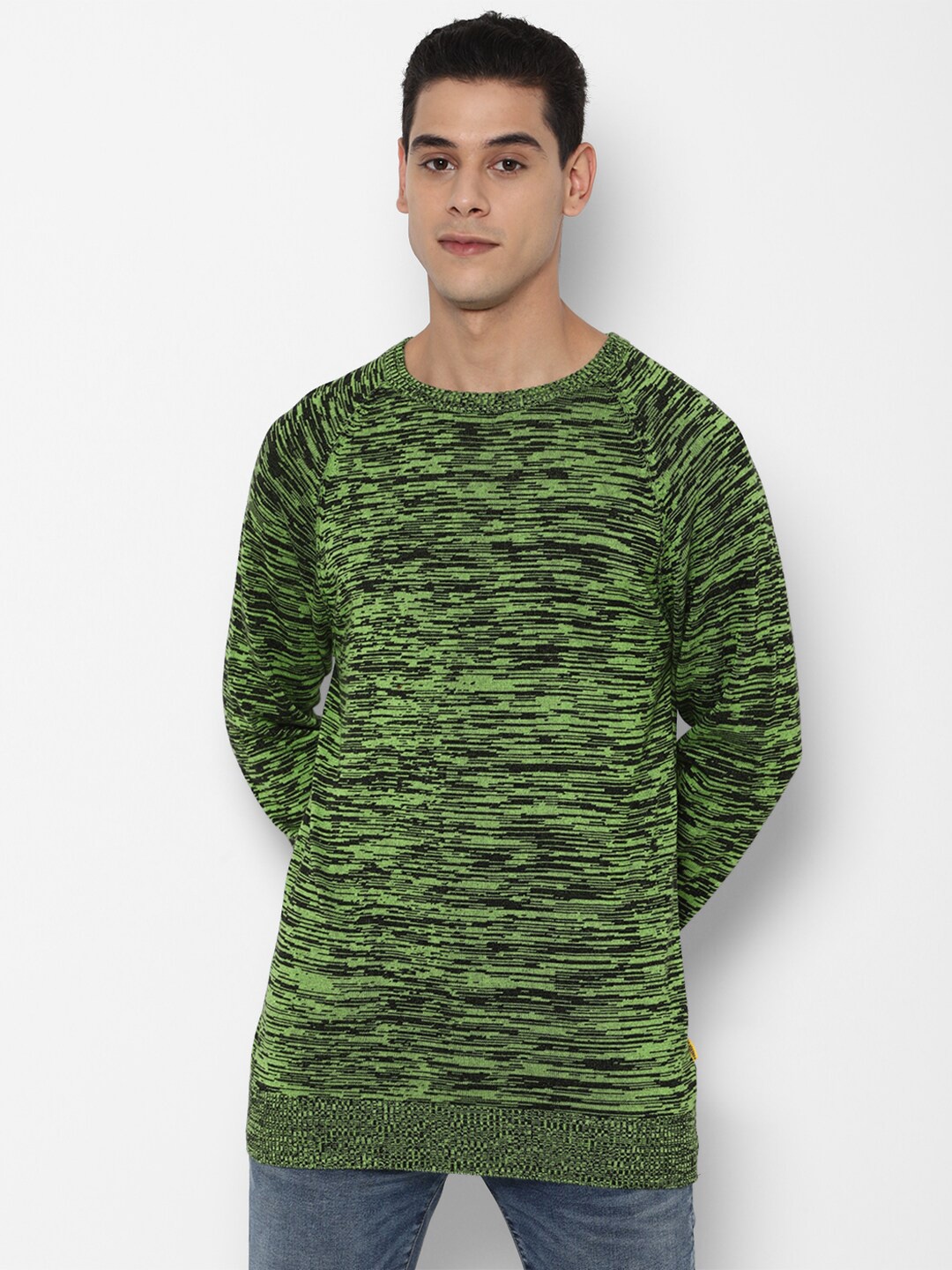 

FOREVER 21 Men Green & Black Heathered Knit Pullover