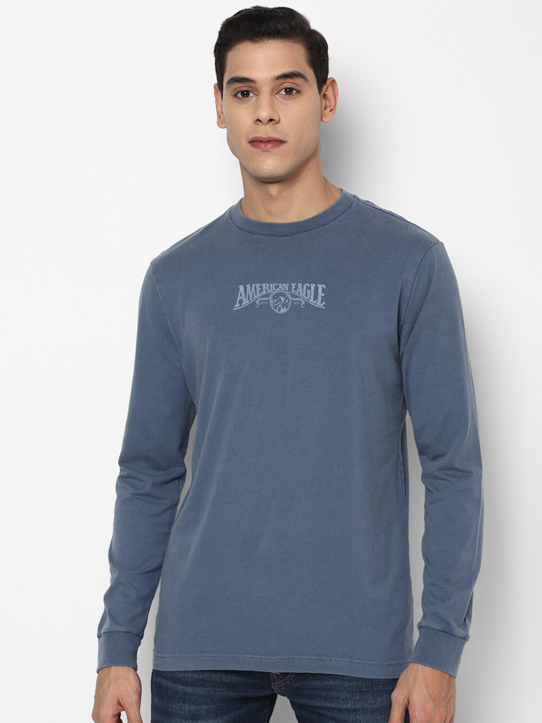 

AMERICAN EAGLE OUTFITTERS Men Blue Brand Logo Printed Pure Cotton T-shirt