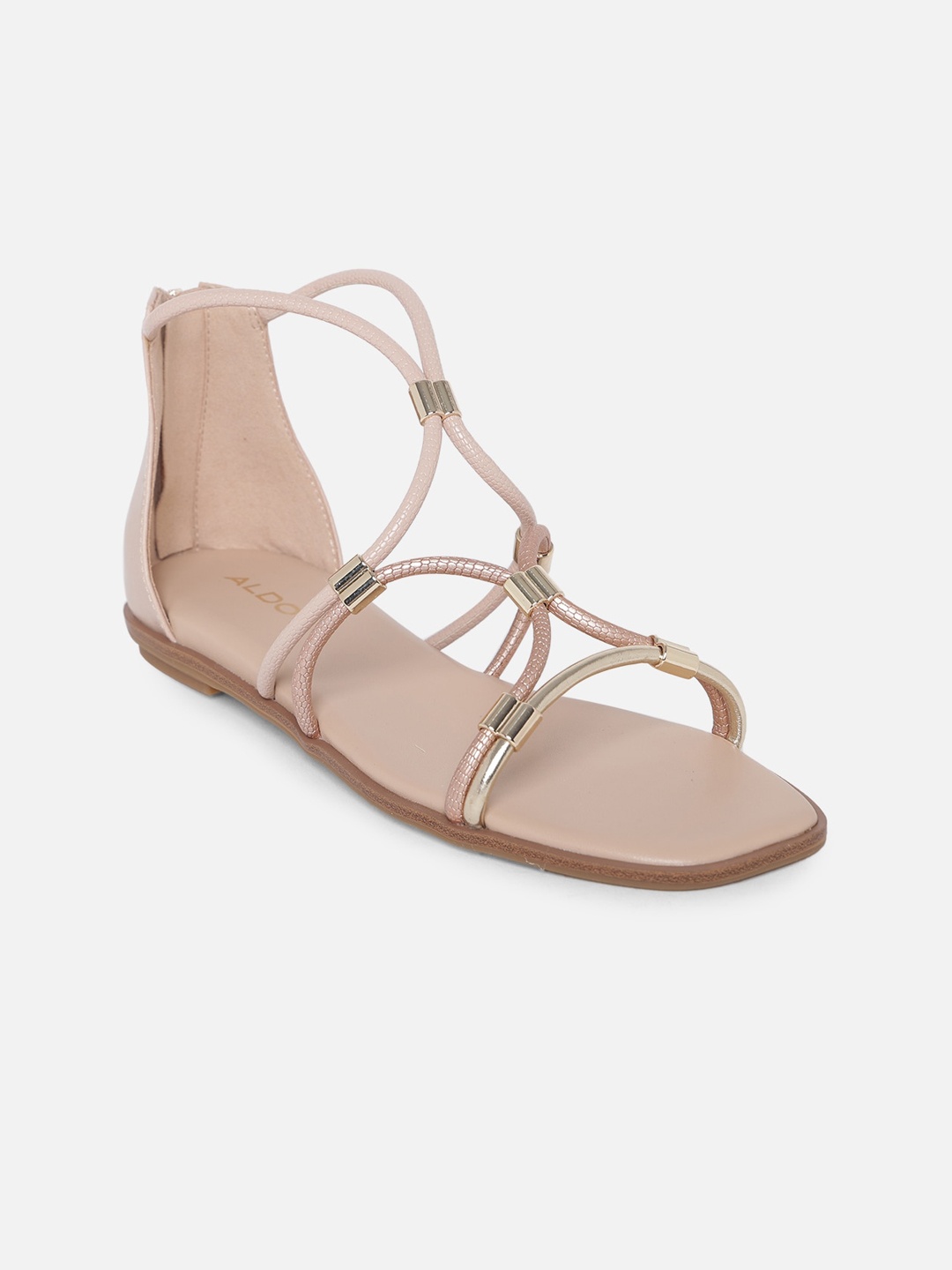 

ALDO Women Gold-Toned Embellished Gladiators Flats