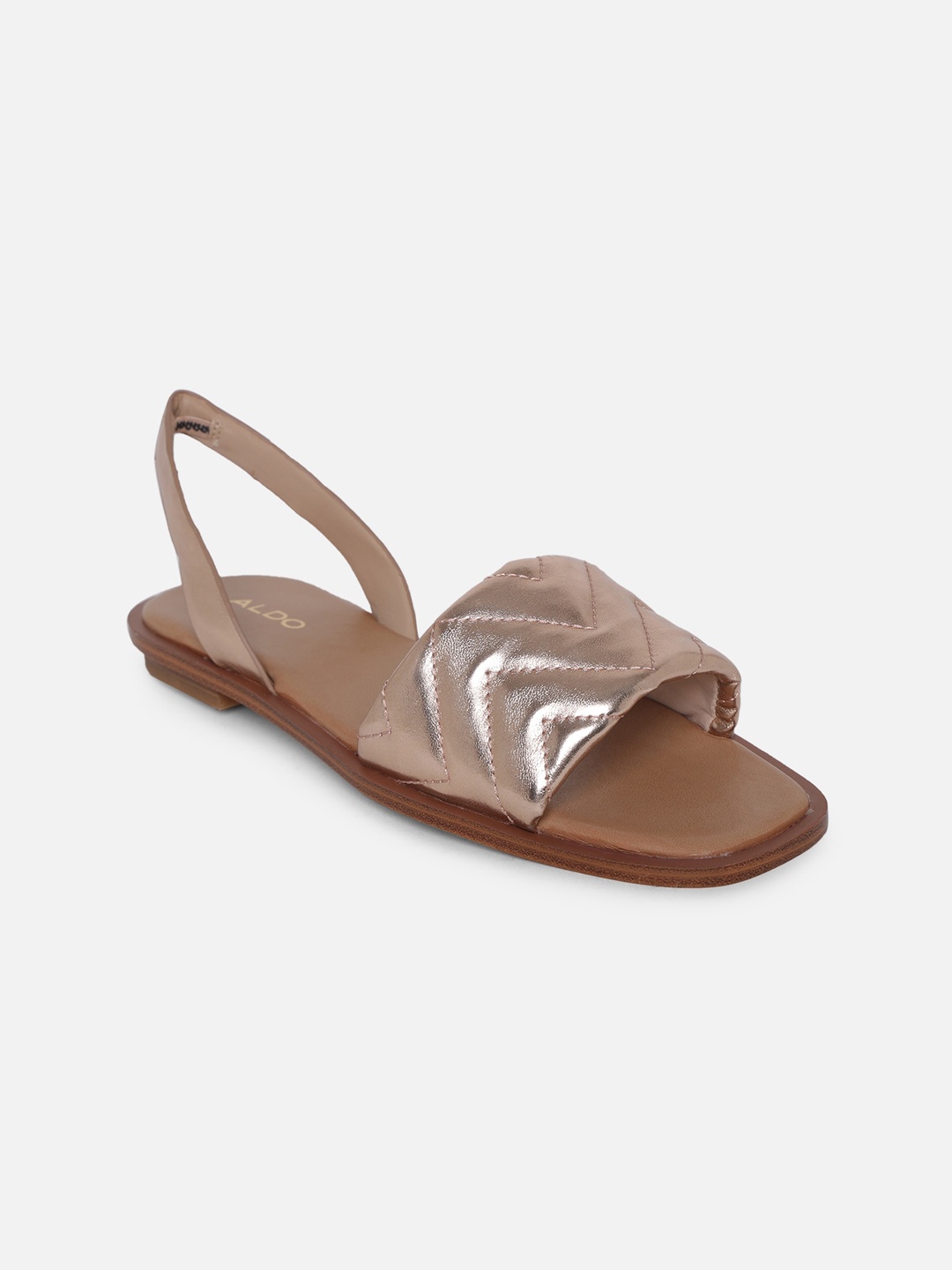 

ALDO Women Gold-Toned Textured Open Toe Flats