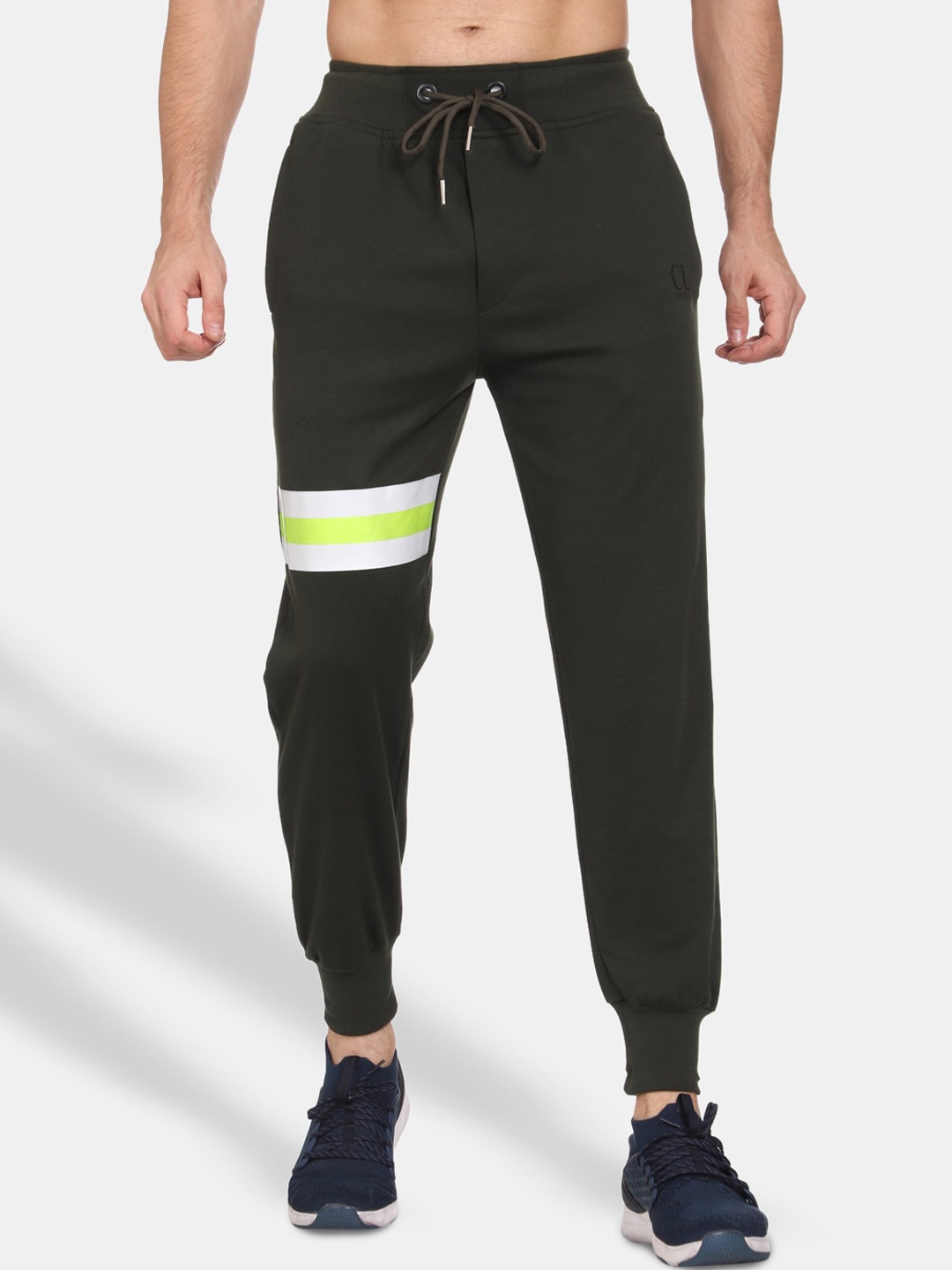 

CL SPORT Men Olive Green & White Colourblocked Joggers