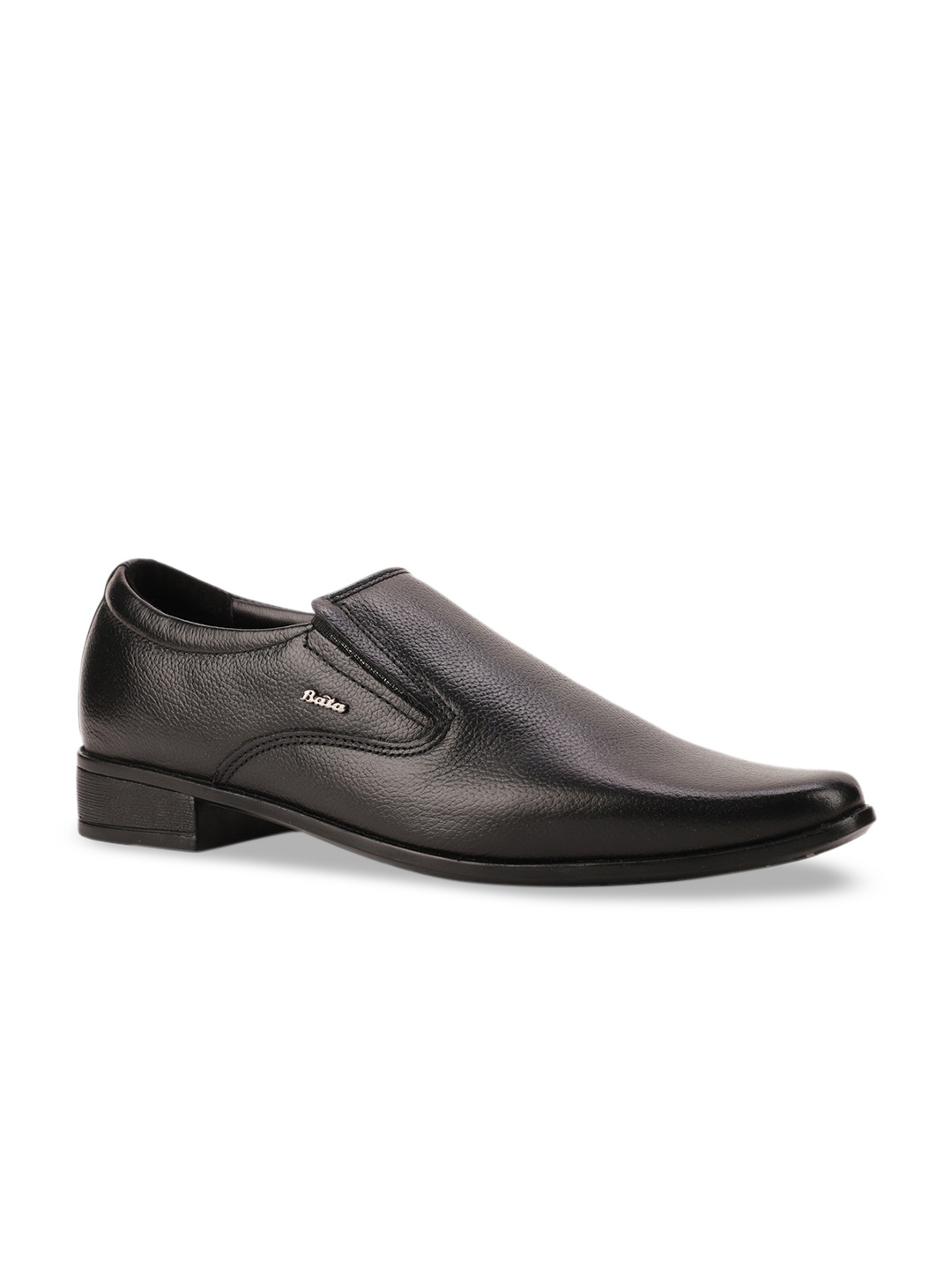 

Bata Men Black Solid Leather Formal Slip-Ons