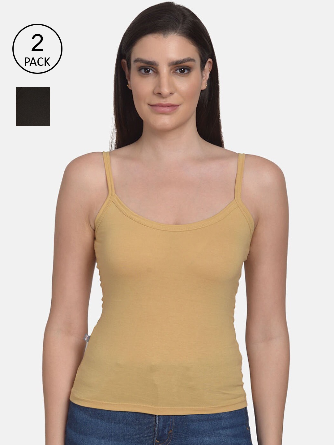 

mod & shy Women Pack Of 2 Solid Camisoles, Beige