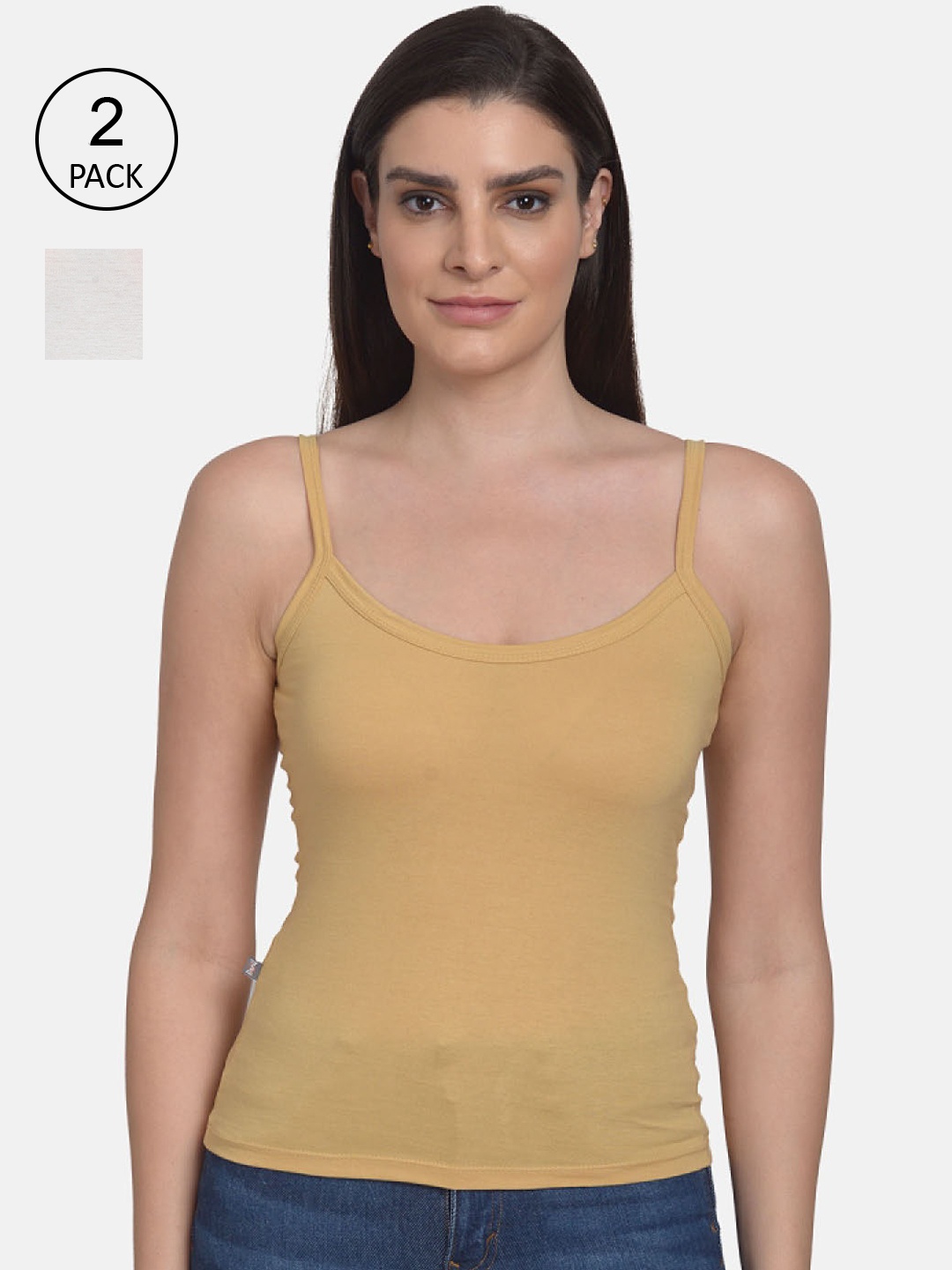 

mod & shy Women Pack Of 2 Solid Camisoles, Beige