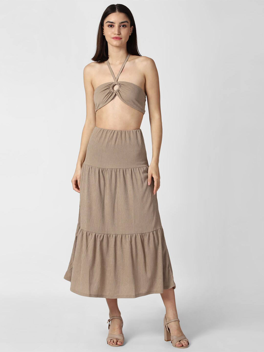 

FOREVER 21 Women Brown Crop Top with Skirt