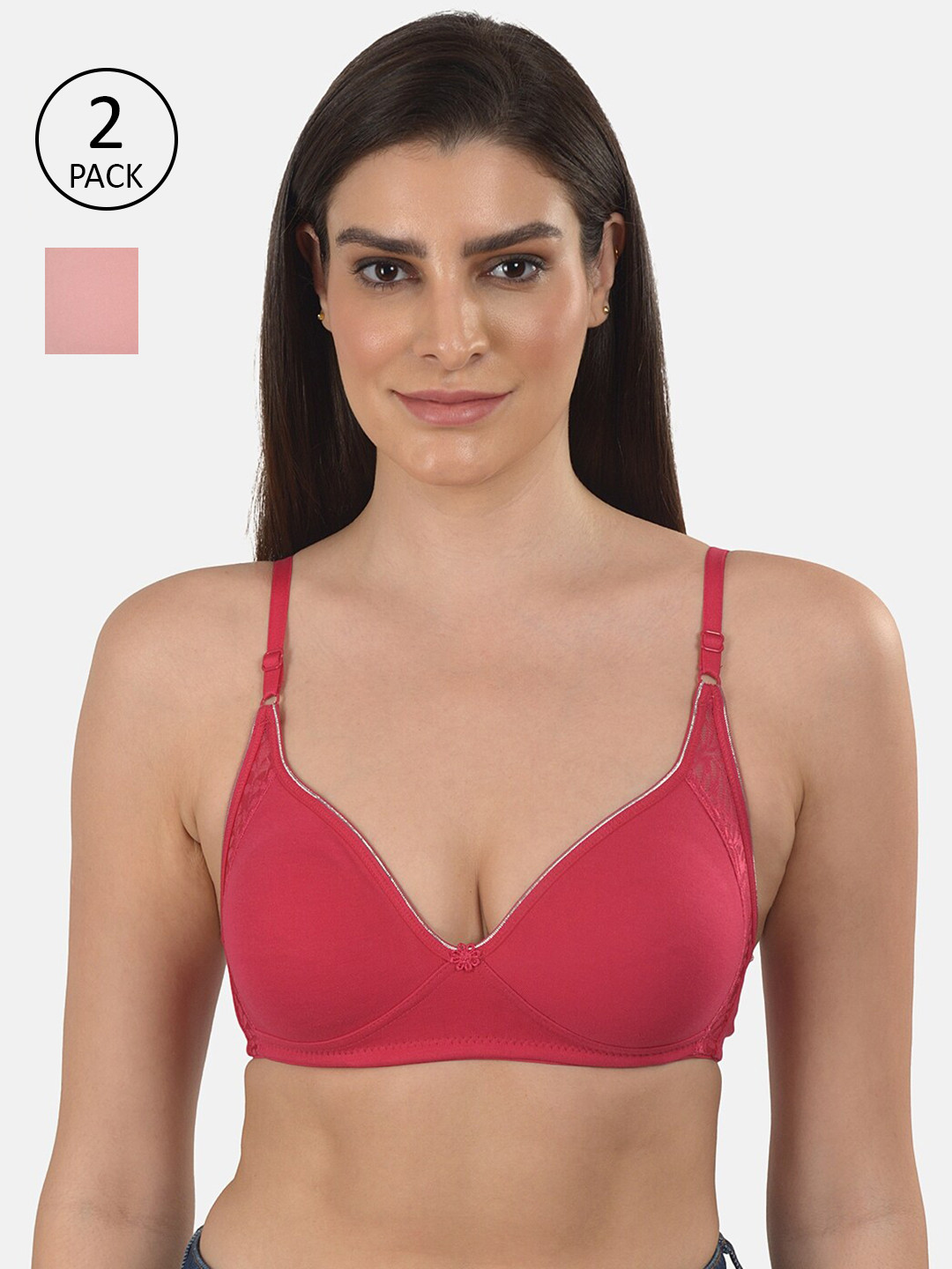 

mod & shy Women Pack Of 2 Solid Non-Wired Non Padded T Shirt Bra, Assorted