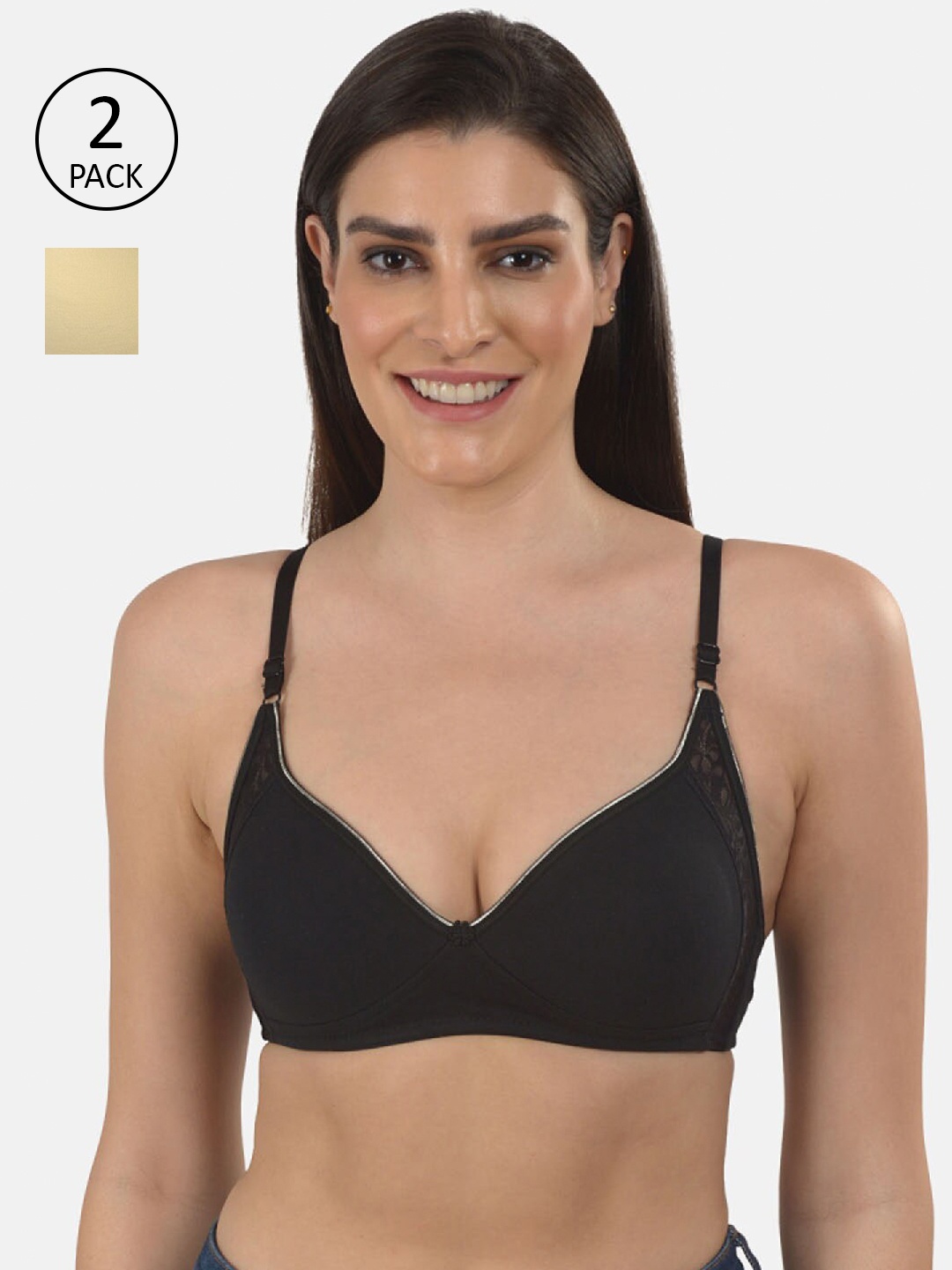 

mod & shy Pack Of 2 Assorted Non-Wired Non-Padded Anti-Microbial T-Shirt Bras