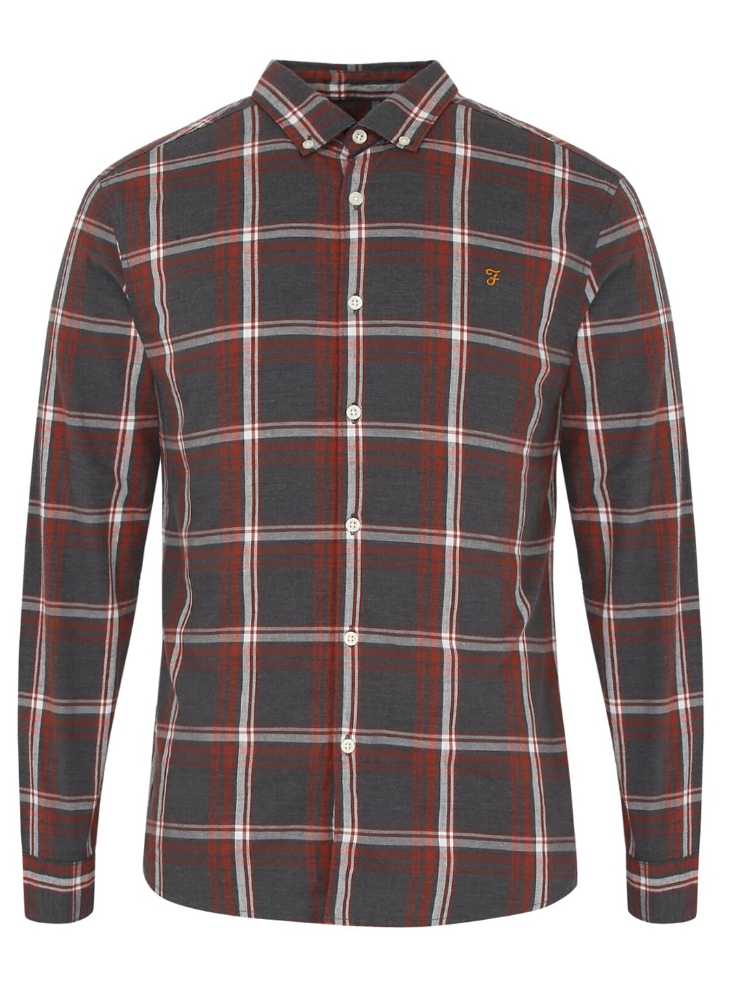 

Farah Men Grey Windowpane Checks Checked Casual Shirt