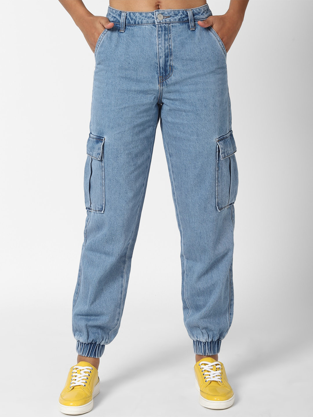 

FOREVER 21 Women Blue High-Rise Light Fade Jeans