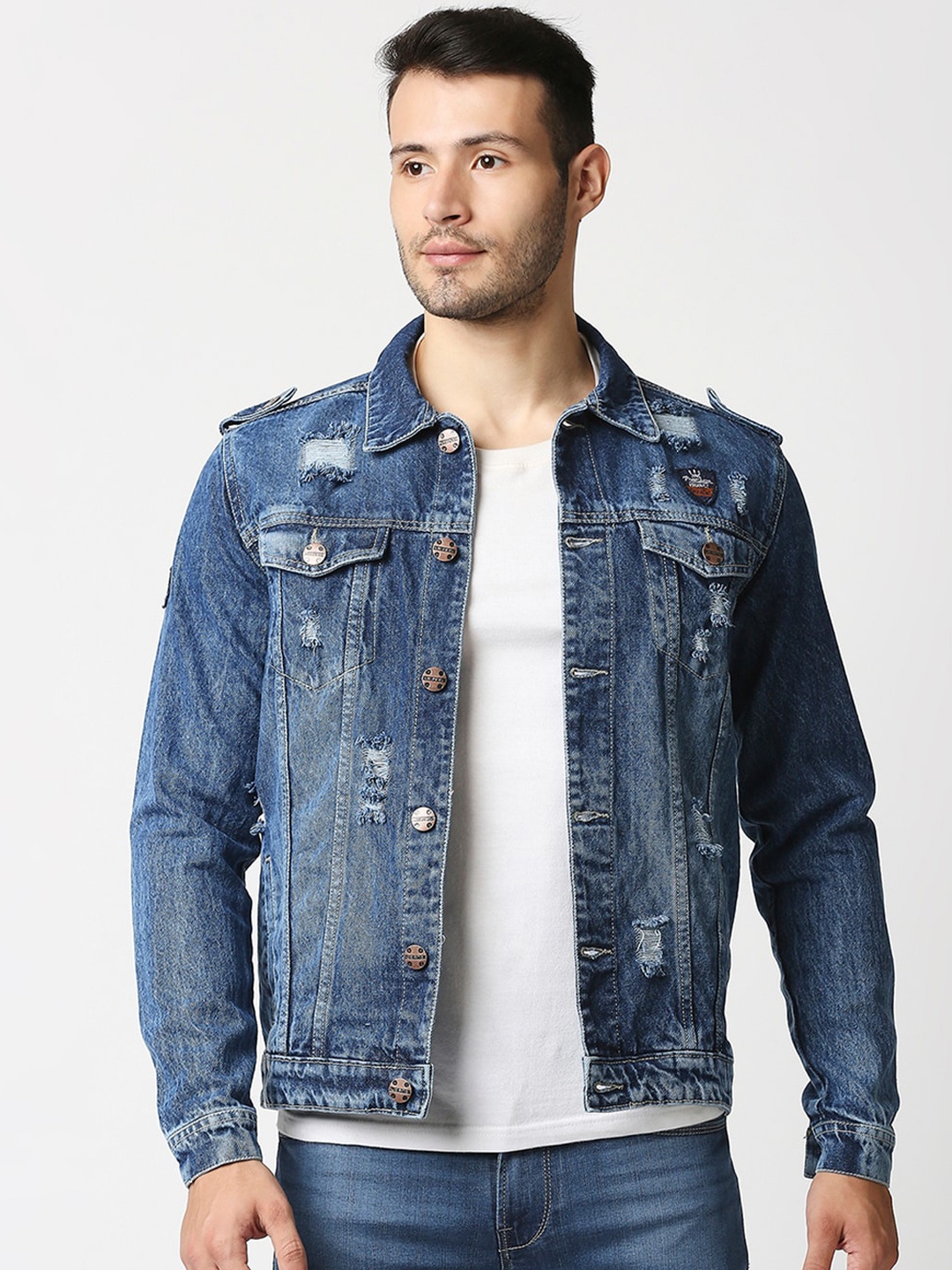 

High Star Men Blue Washed Denim Jacket
