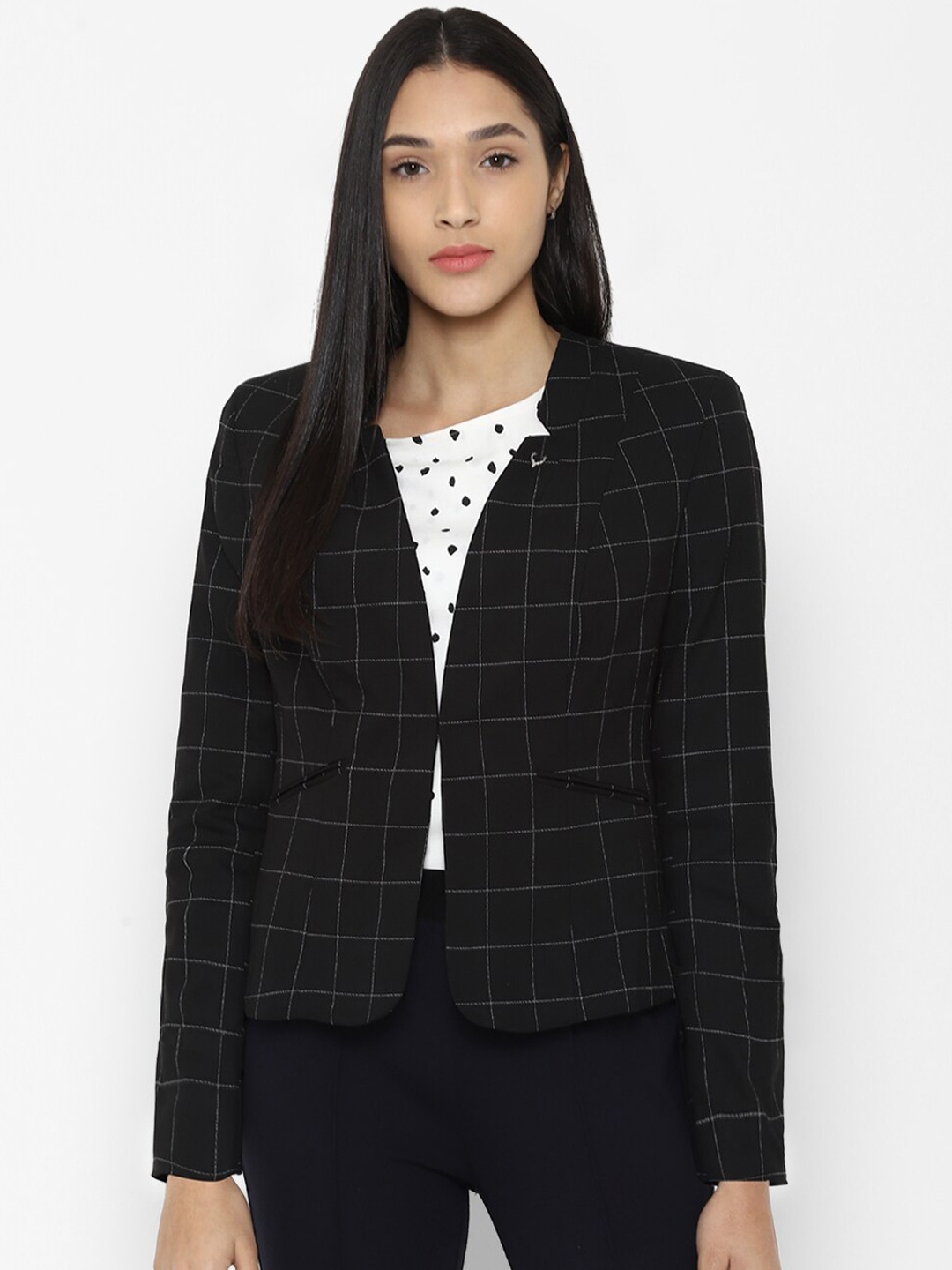 

Allen Solly Woman Women Black & White Checked Formal Blazer
