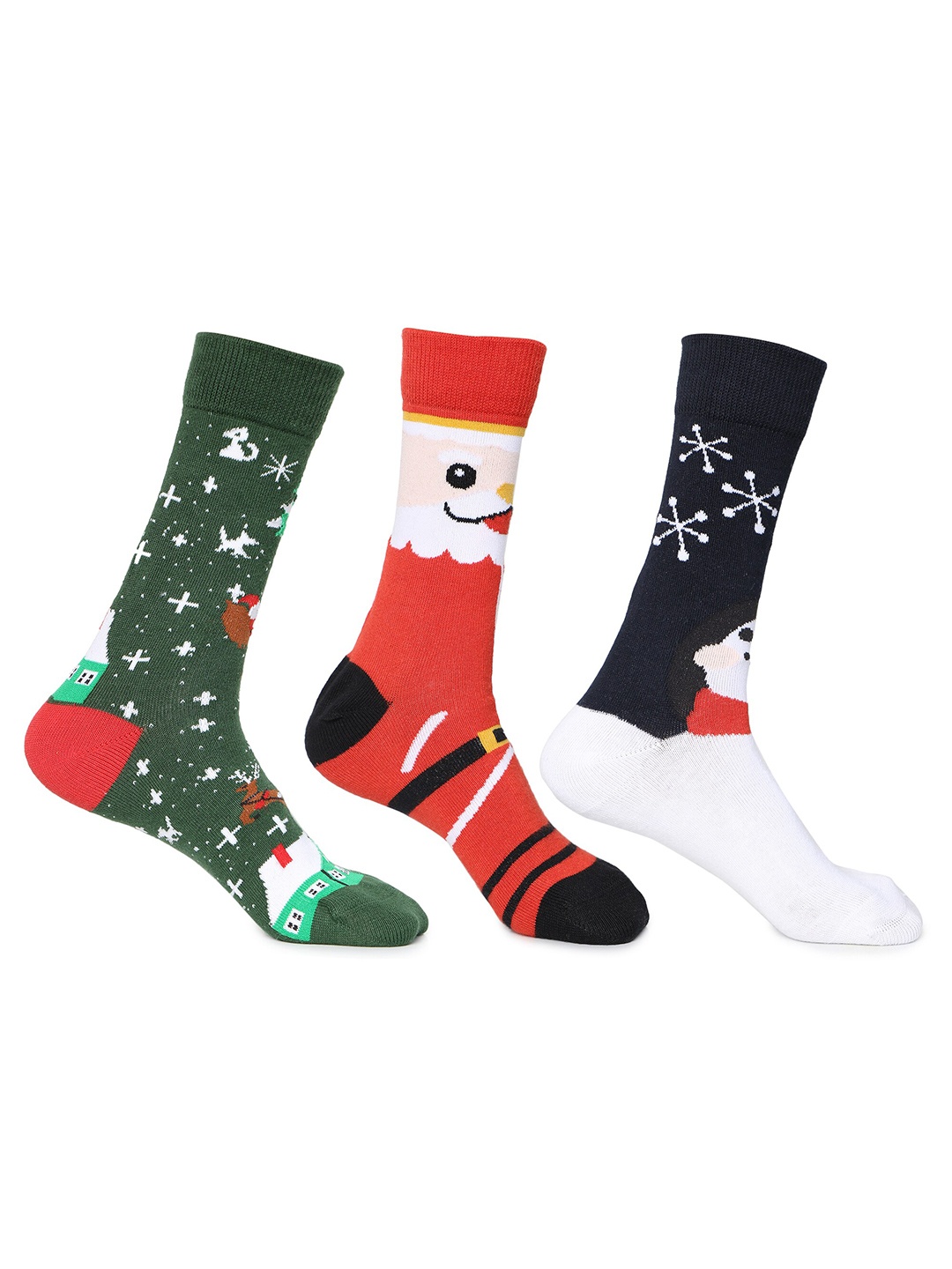 

KazarMax Kids Pack Of 3 Patterned Cotton Calf-Length Socks, Green