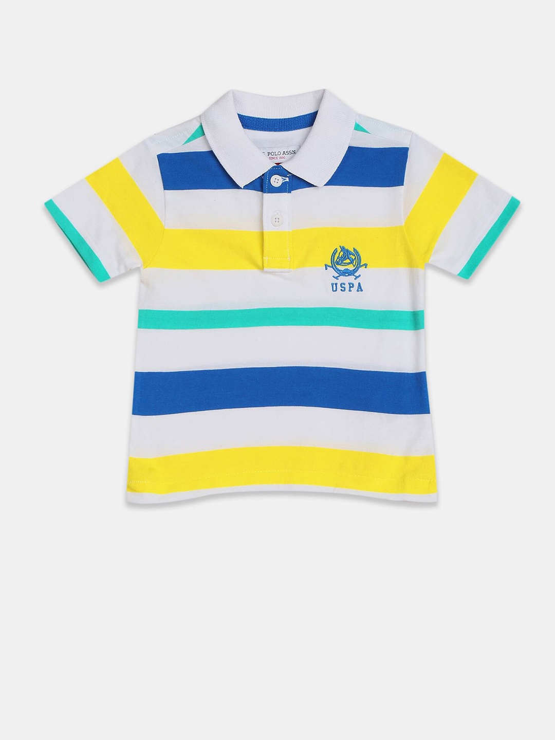 

U.S. Polo Assn. Boys White & Blue Striped Polo Collar T-shirt