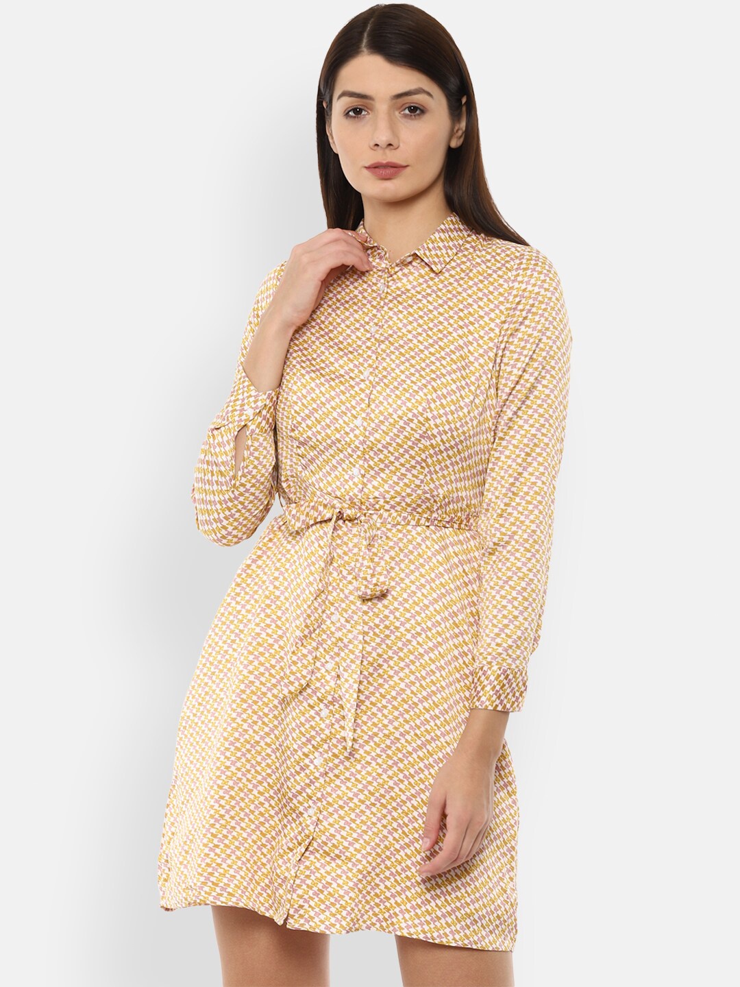 

Van Heusen Woman Women Yellow & Pink Printed Shirt Dress